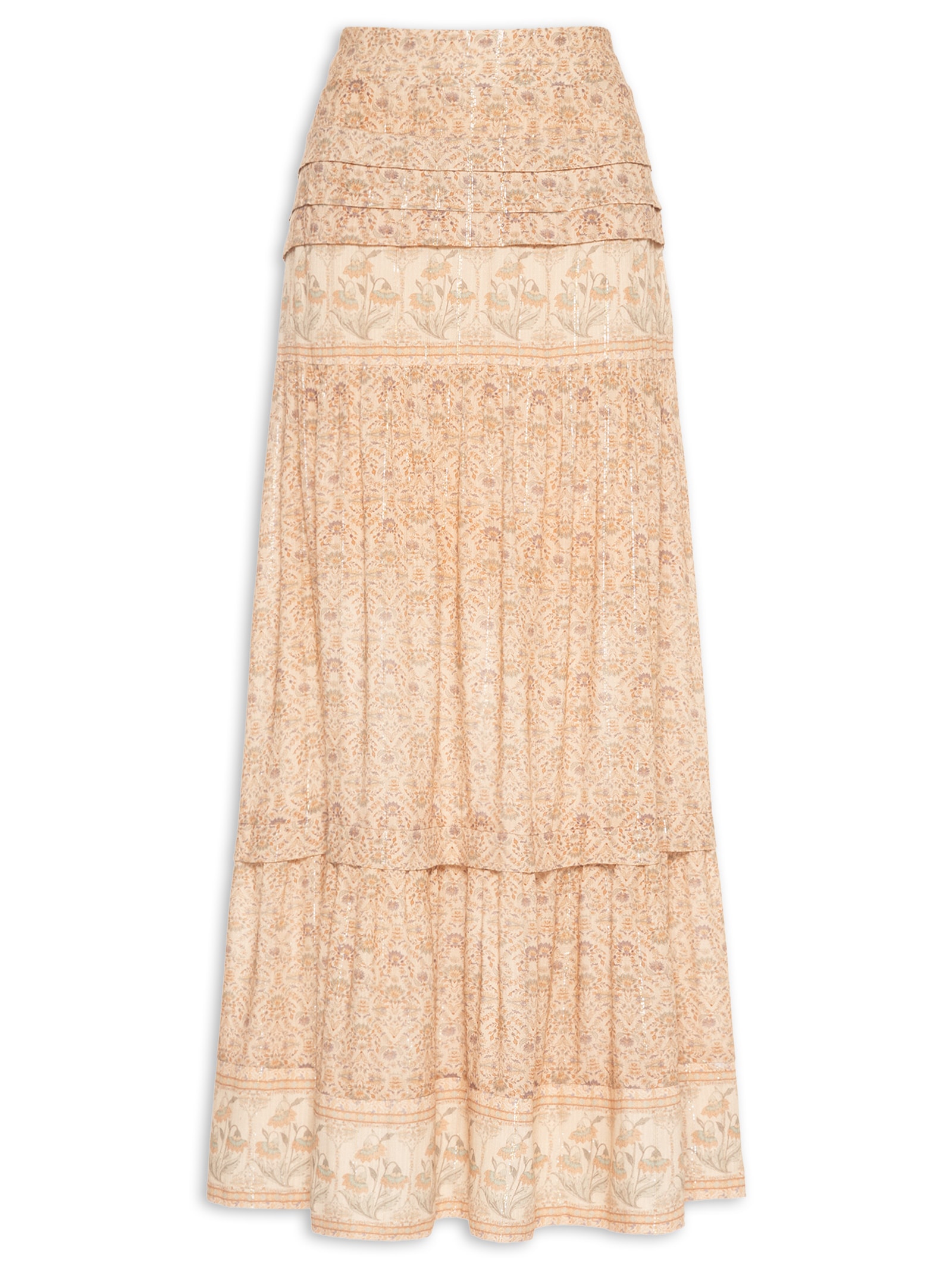 Saia Longa Estampa Florish Bege Maria Filó