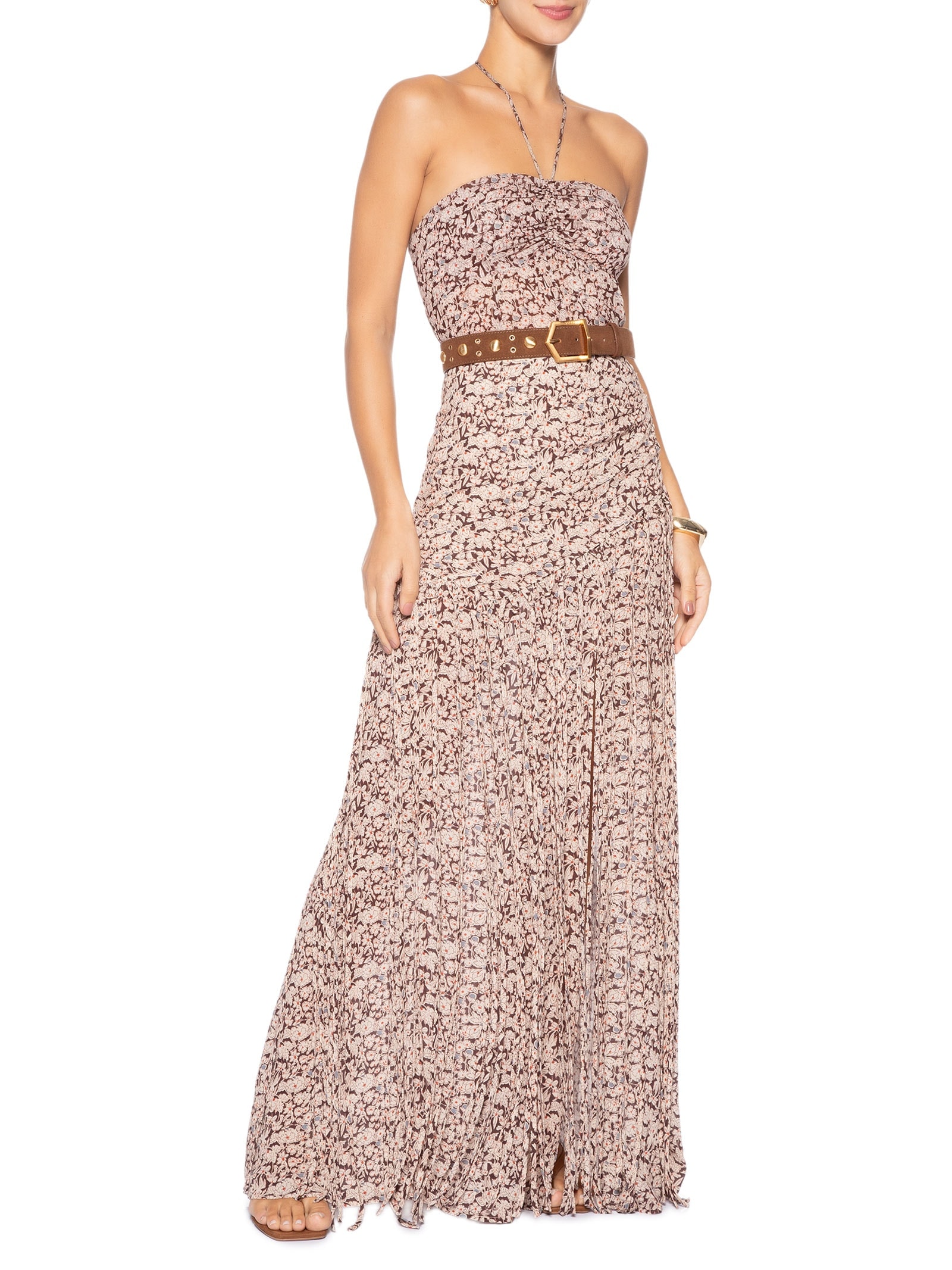 Saia Longa Franjas Marrom Animale