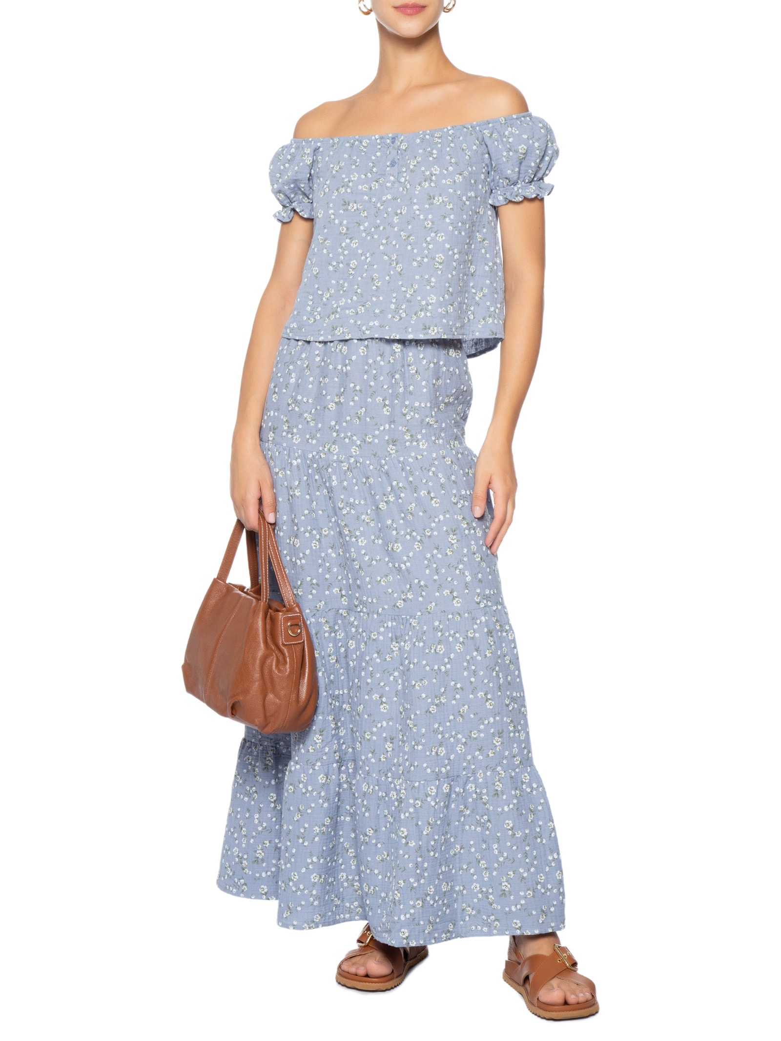 Saia Longa Marias Estampada Azul Basiq