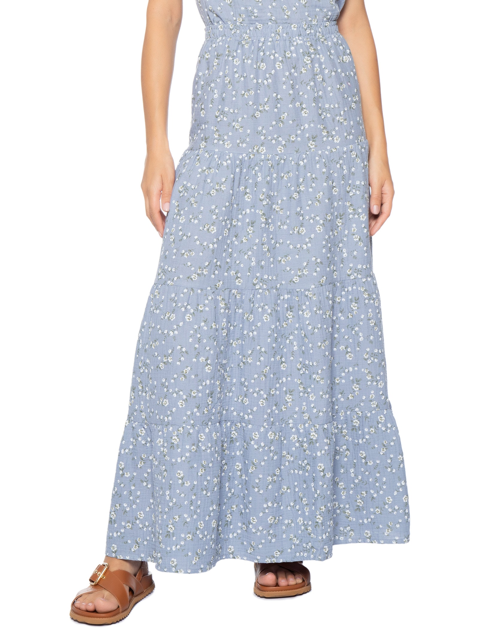 Saia Longa Marias Estampada Azul Basiq