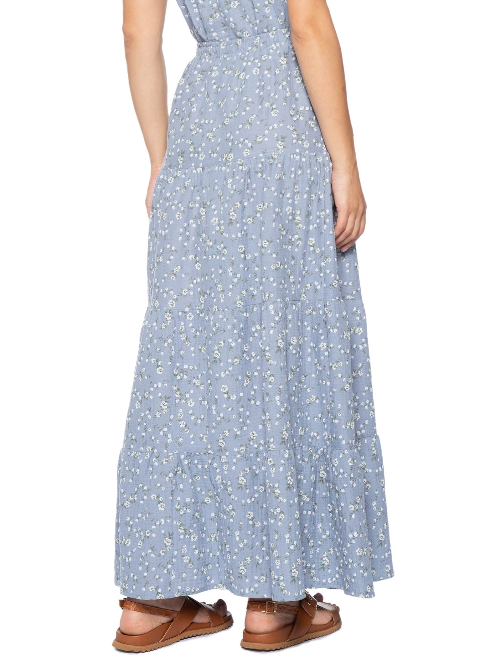 Saia Longa Marias Estampada Azul Basiq