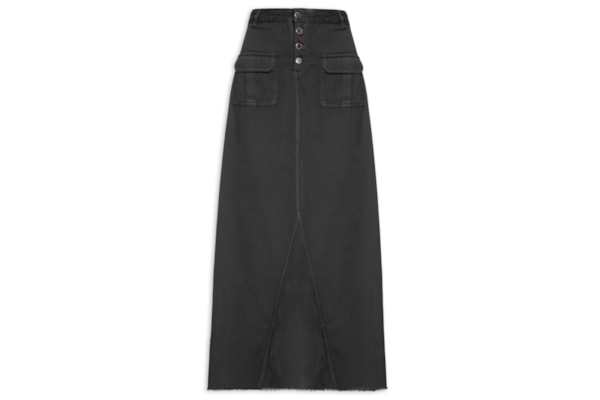 Saia Longa Sarja Com Botões E Bolsos Cargos - Preto