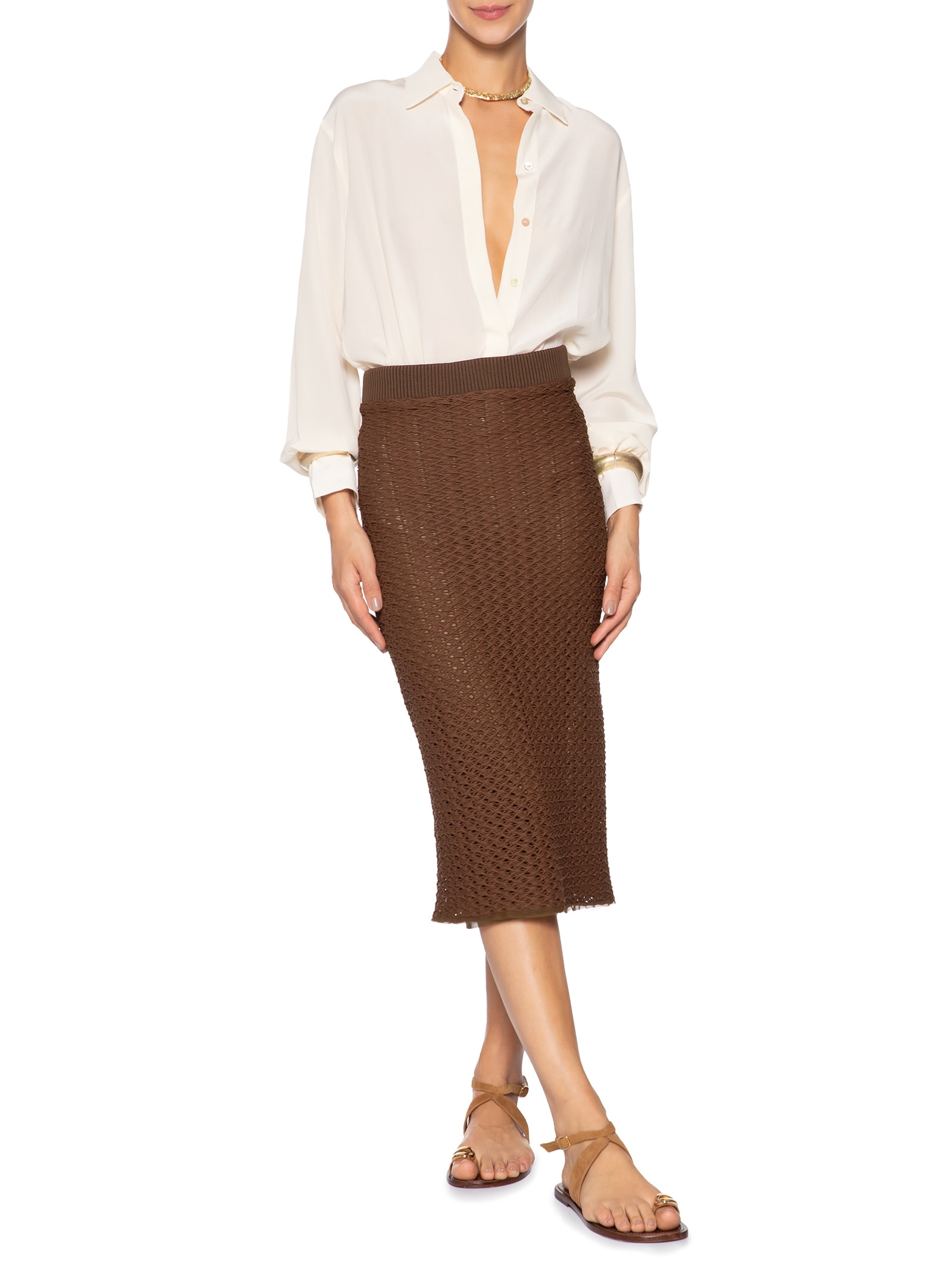 Saia Longa Textura Marrom Animale