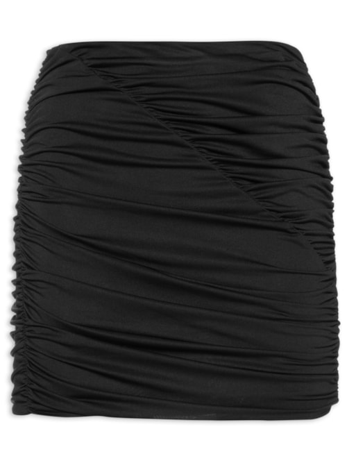 Saia Malha Curta Franzida Jersey Liso - Preto