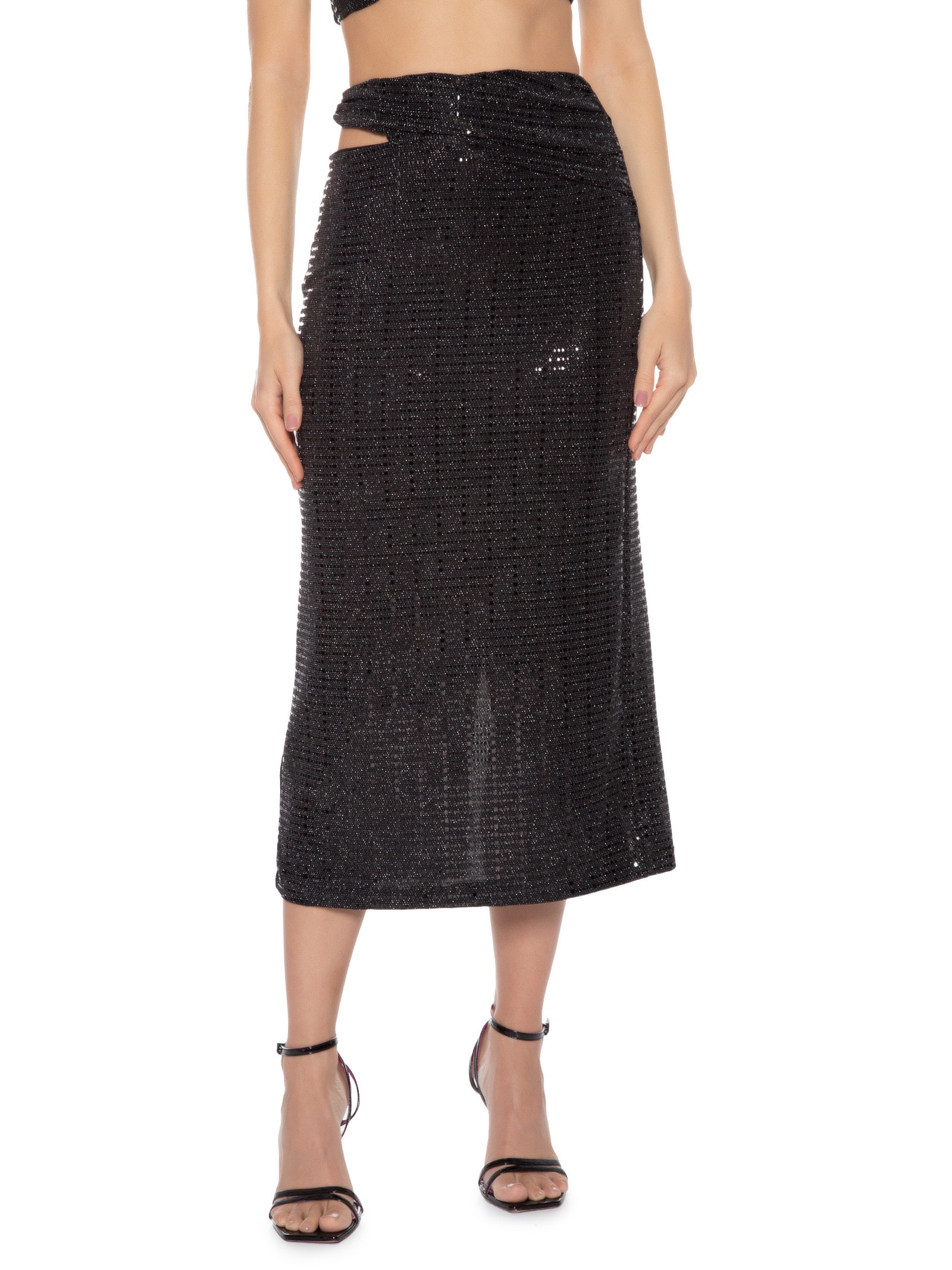 Saia Metalizada Preto Colcci