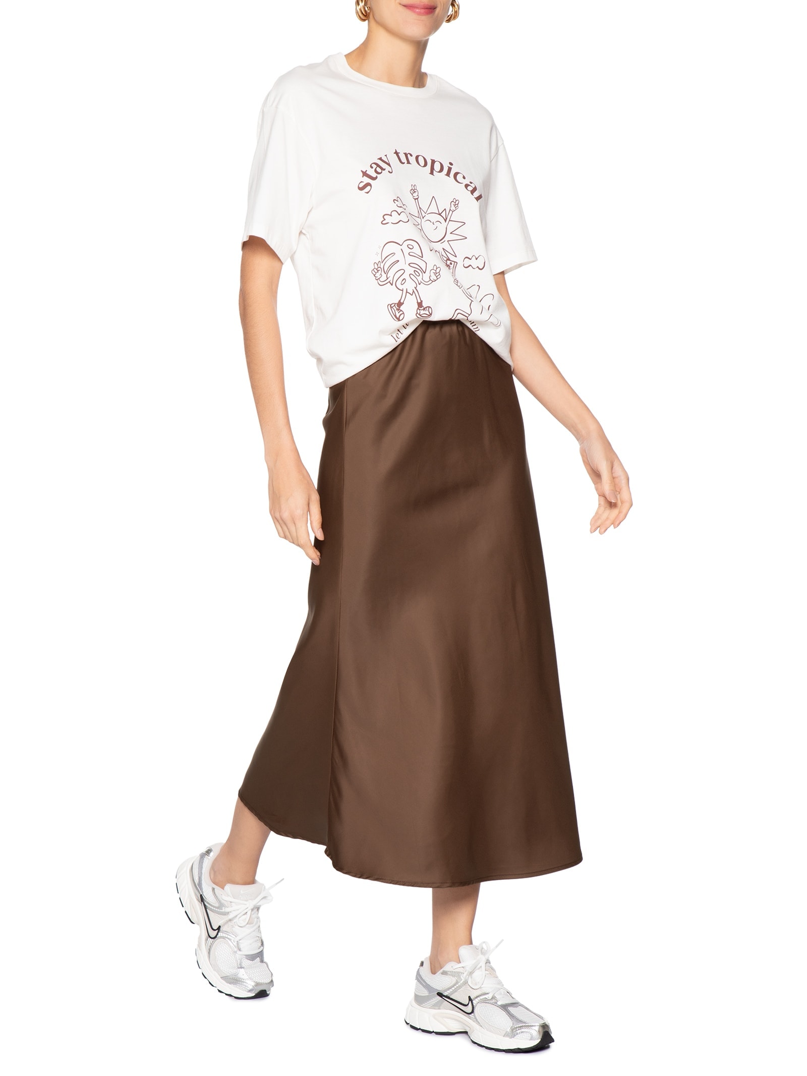 Saia Midi Acetinada Marrom Market 33