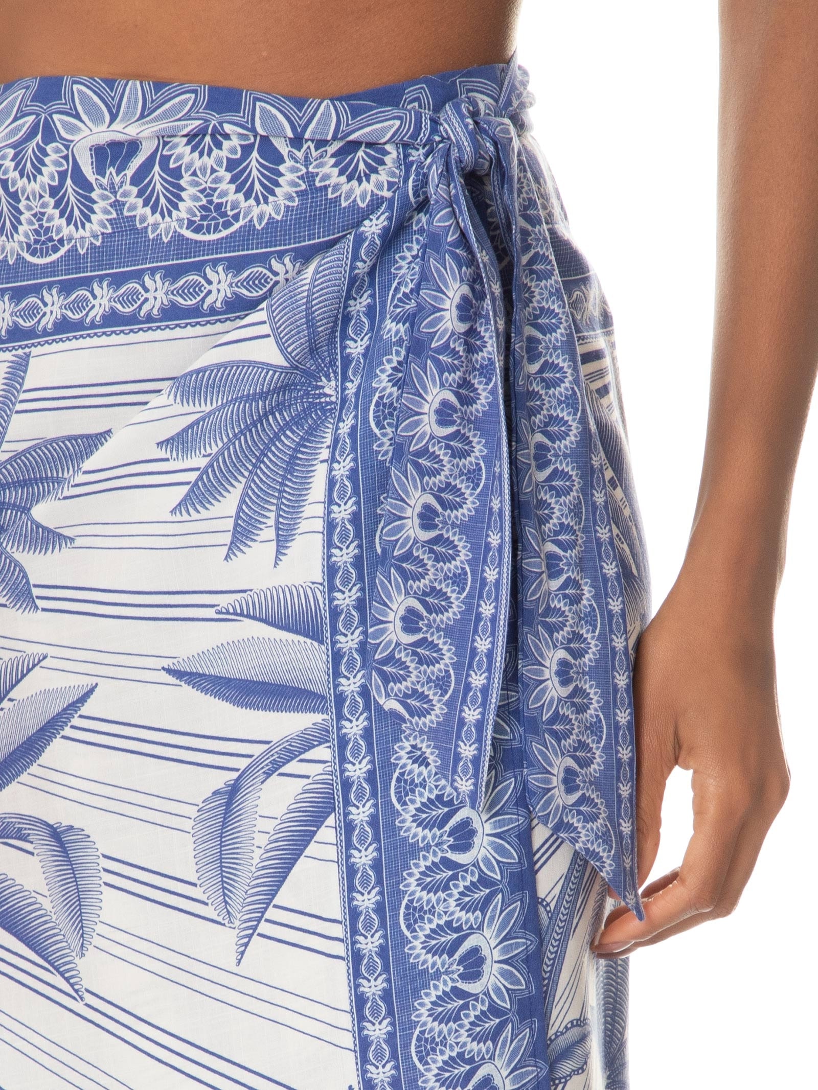 Saia Midi Afeto Tropical Azul Farm Praia