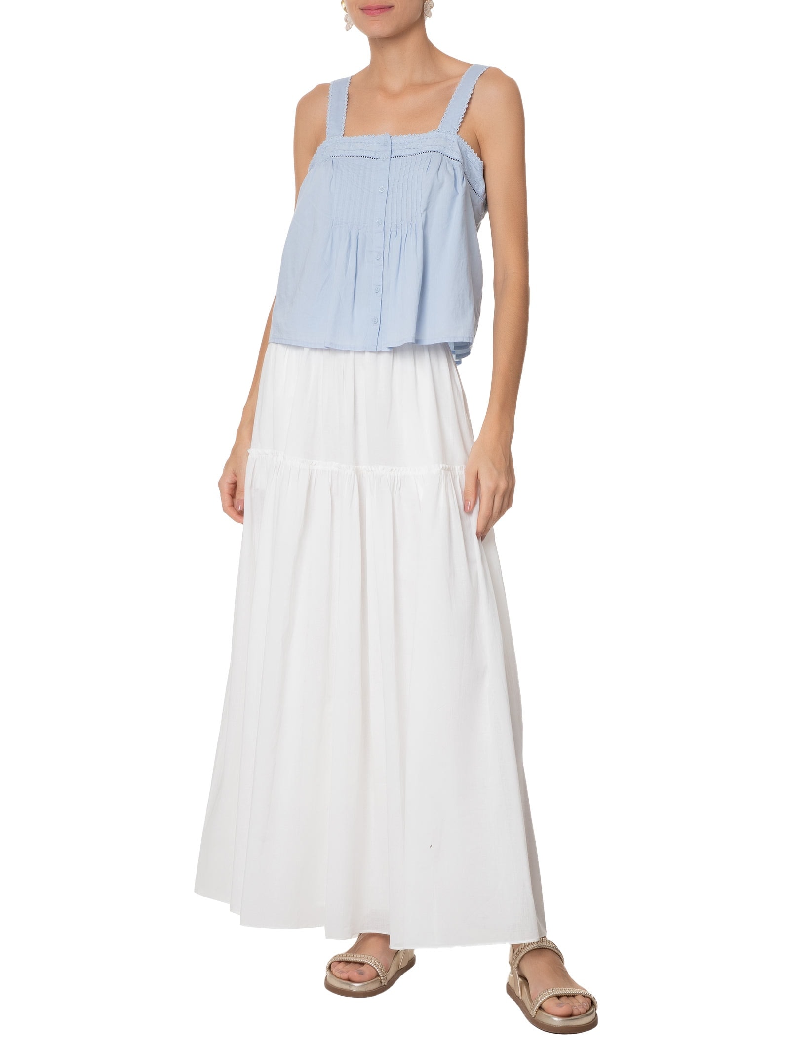 Saia Midi Algodão Ampla Off White Dress To