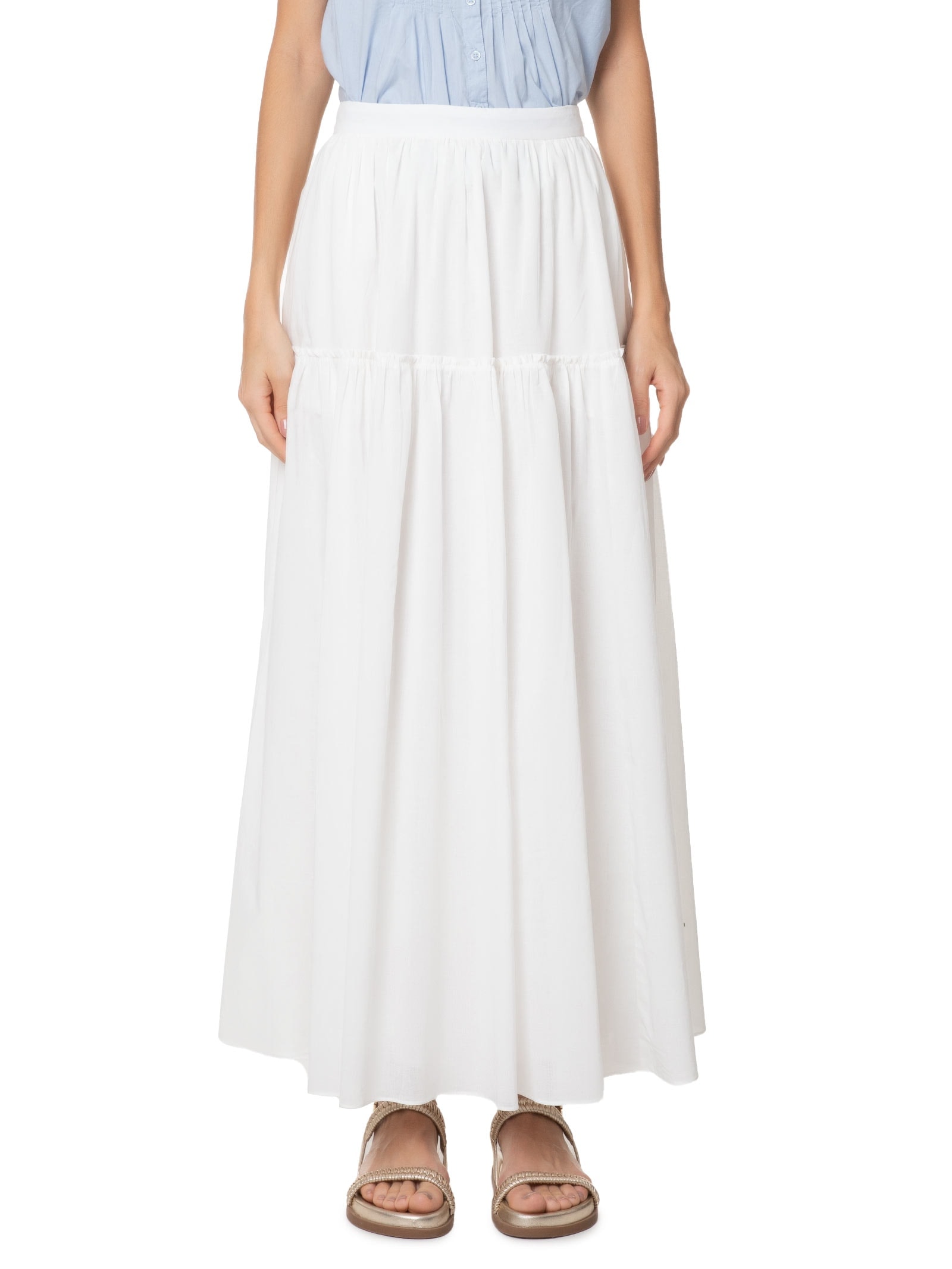 Saia Midi Algodão Ampla Off White Dress To