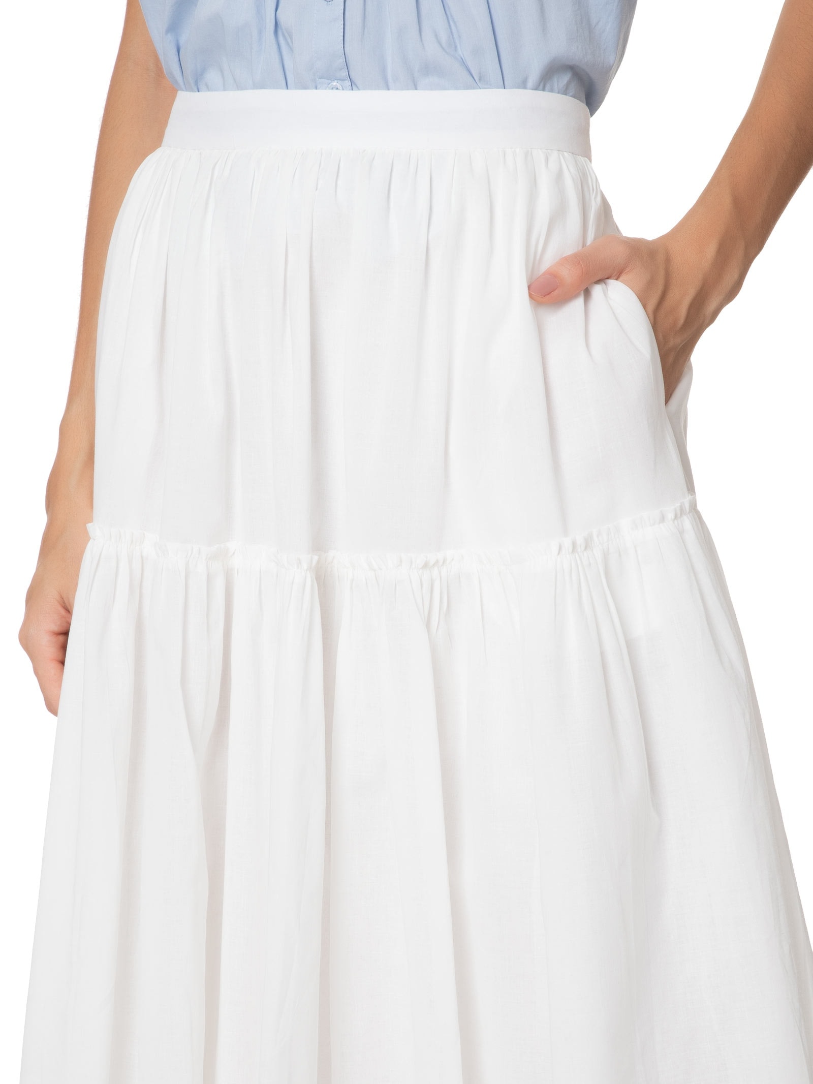 Saia Midi Algodão Ampla Off White Dress To