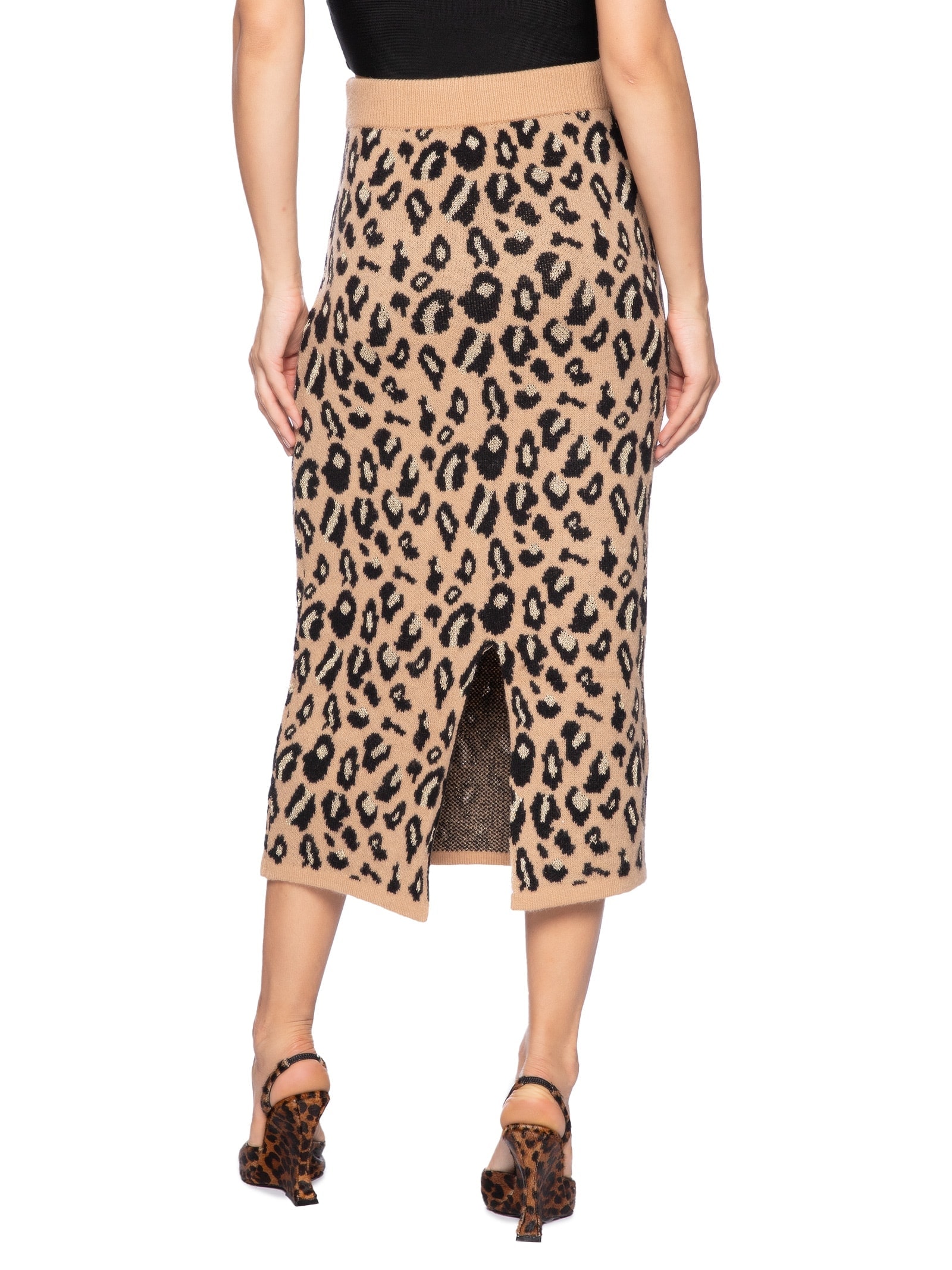 Saia Midi Animal Print Em Tricot Bege  Market 33