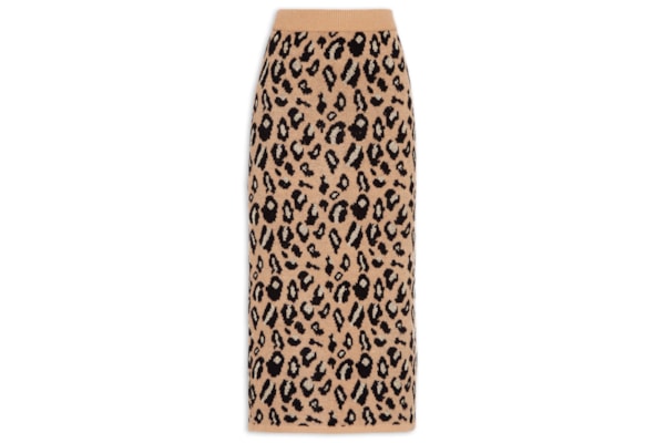 Saia Midi Animal Print Em Tricot - Bege 