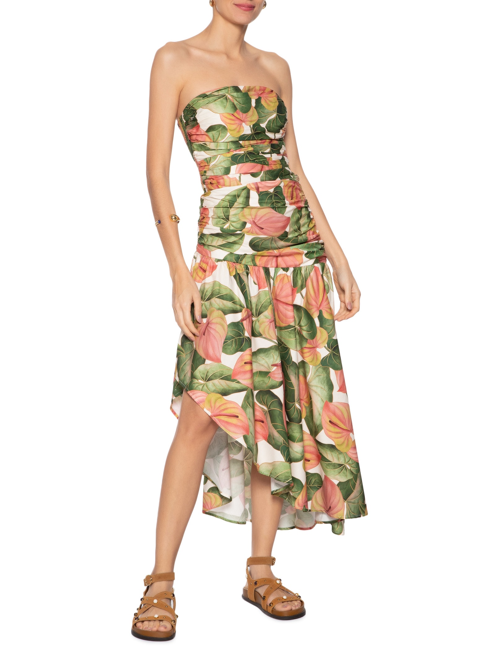  Saia Midi Antúrio Assimétrica Verde Farm