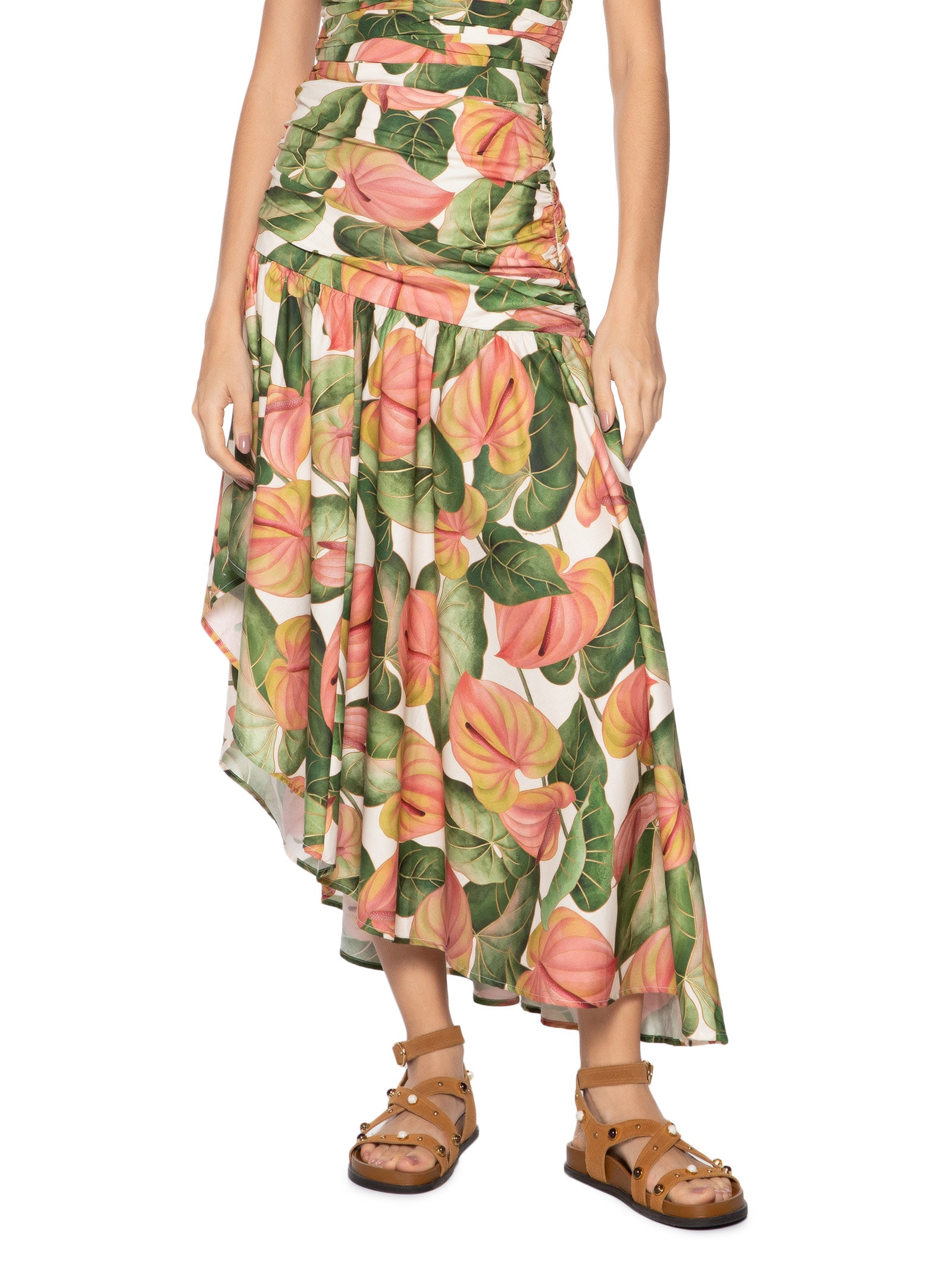  Saia Midi Antúrio Assimétrica Verde Farm