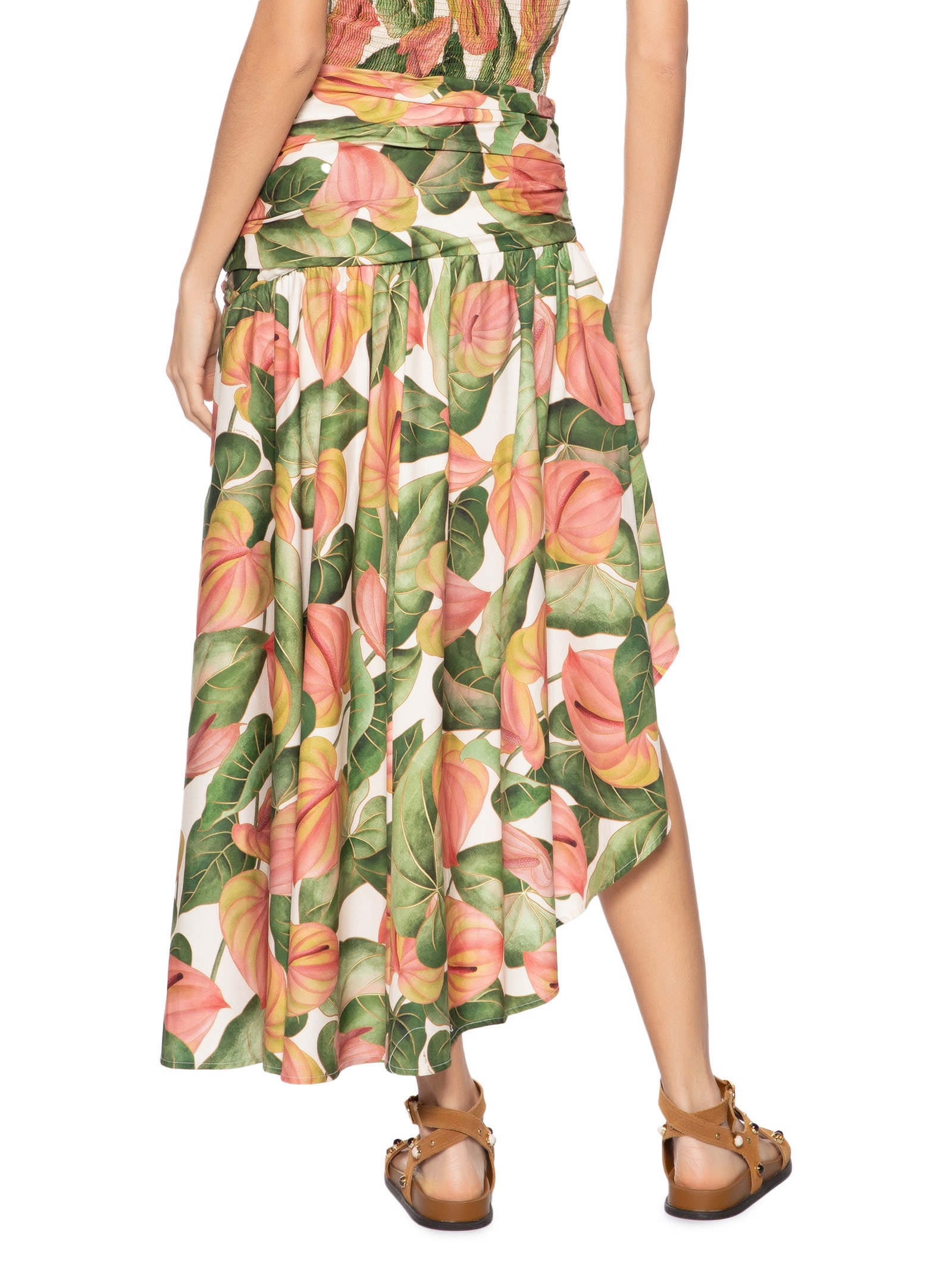  Saia Midi Antúrio Assimétrica Verde Farm