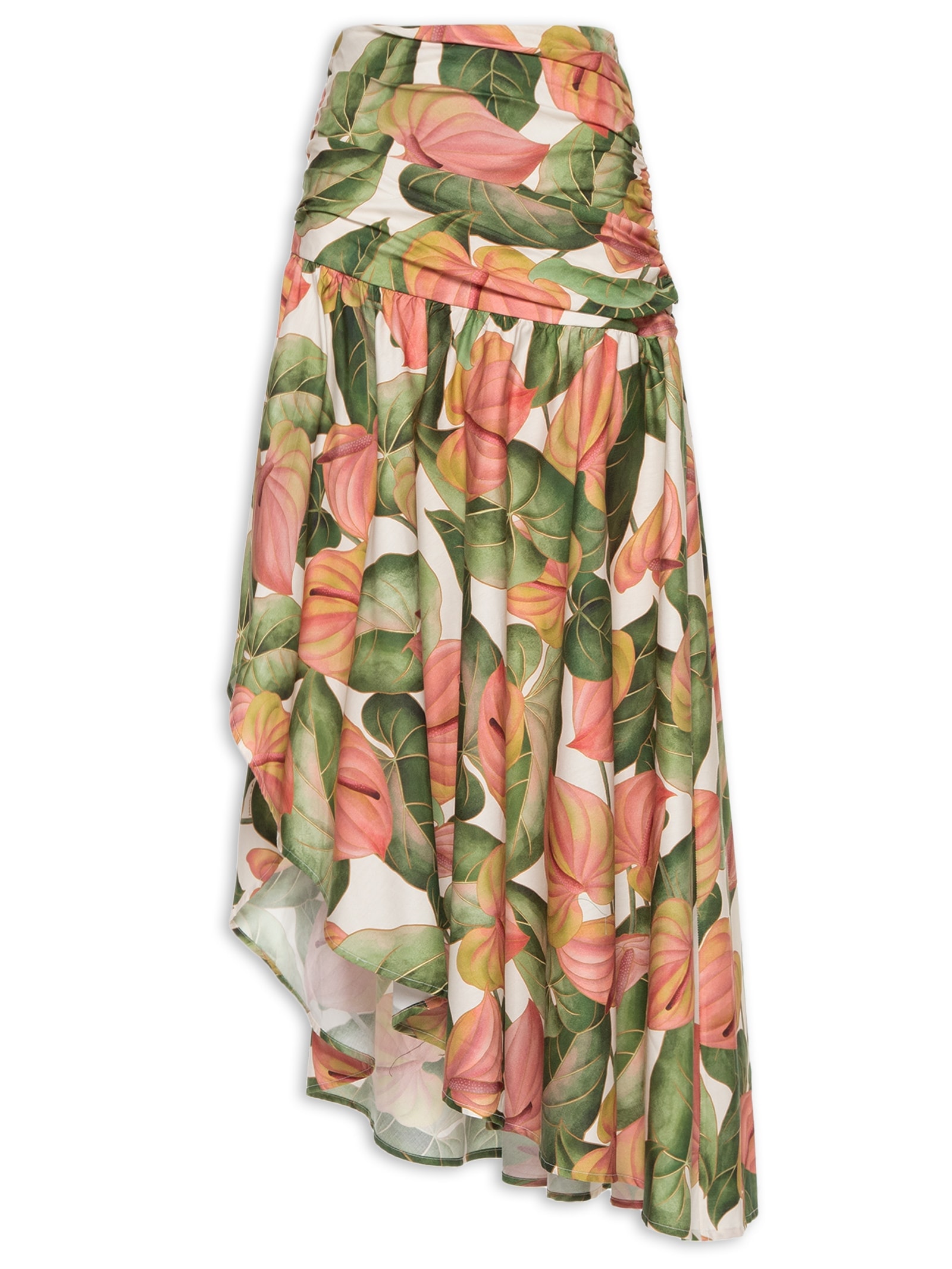  Saia Midi Antúrio Assimétrica Verde Farm