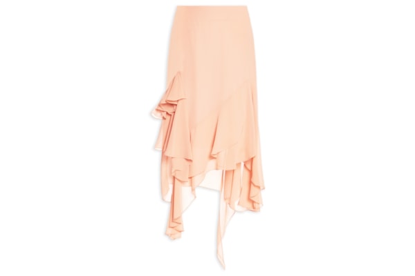 Saia Midi Assimétrica Em Chiffon - Bege