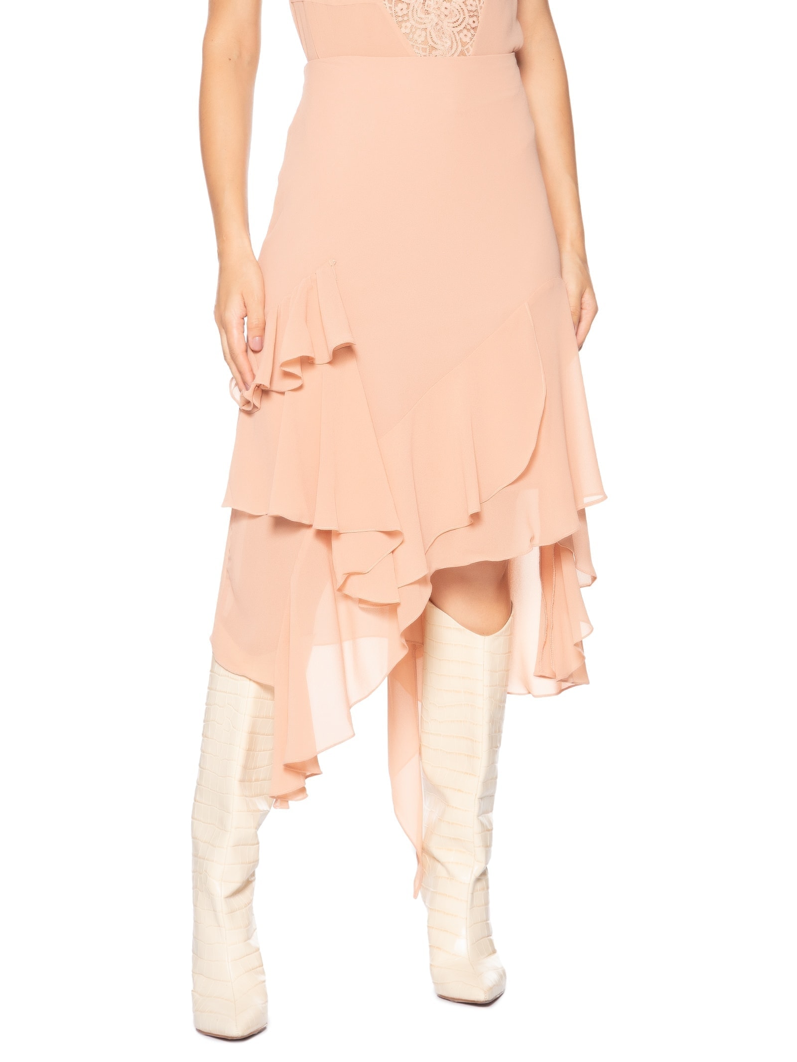 Saia Midi Assimétrica Em Chiffon Bege '2Essential