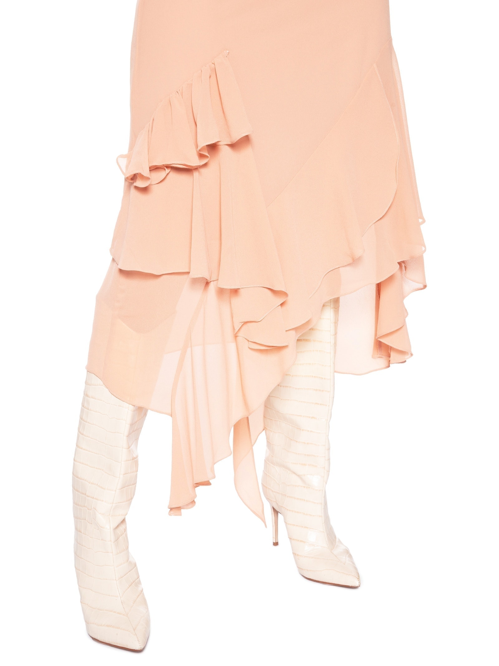 Saia Midi Assimétrica Em Chiffon Bege '2Essential