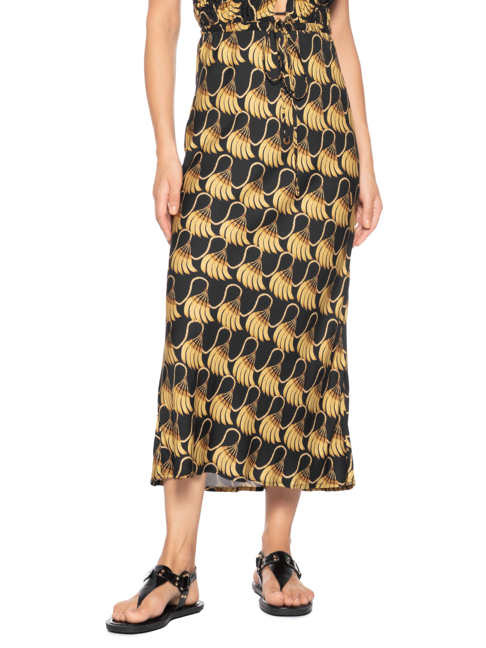 Saia Midi Banana Tassel Mini Preto Farm