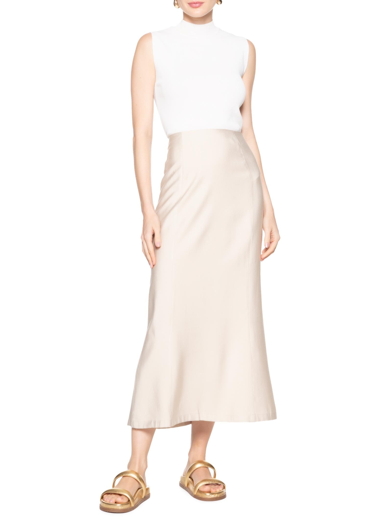 Saia Midi Básica Bege Basiq