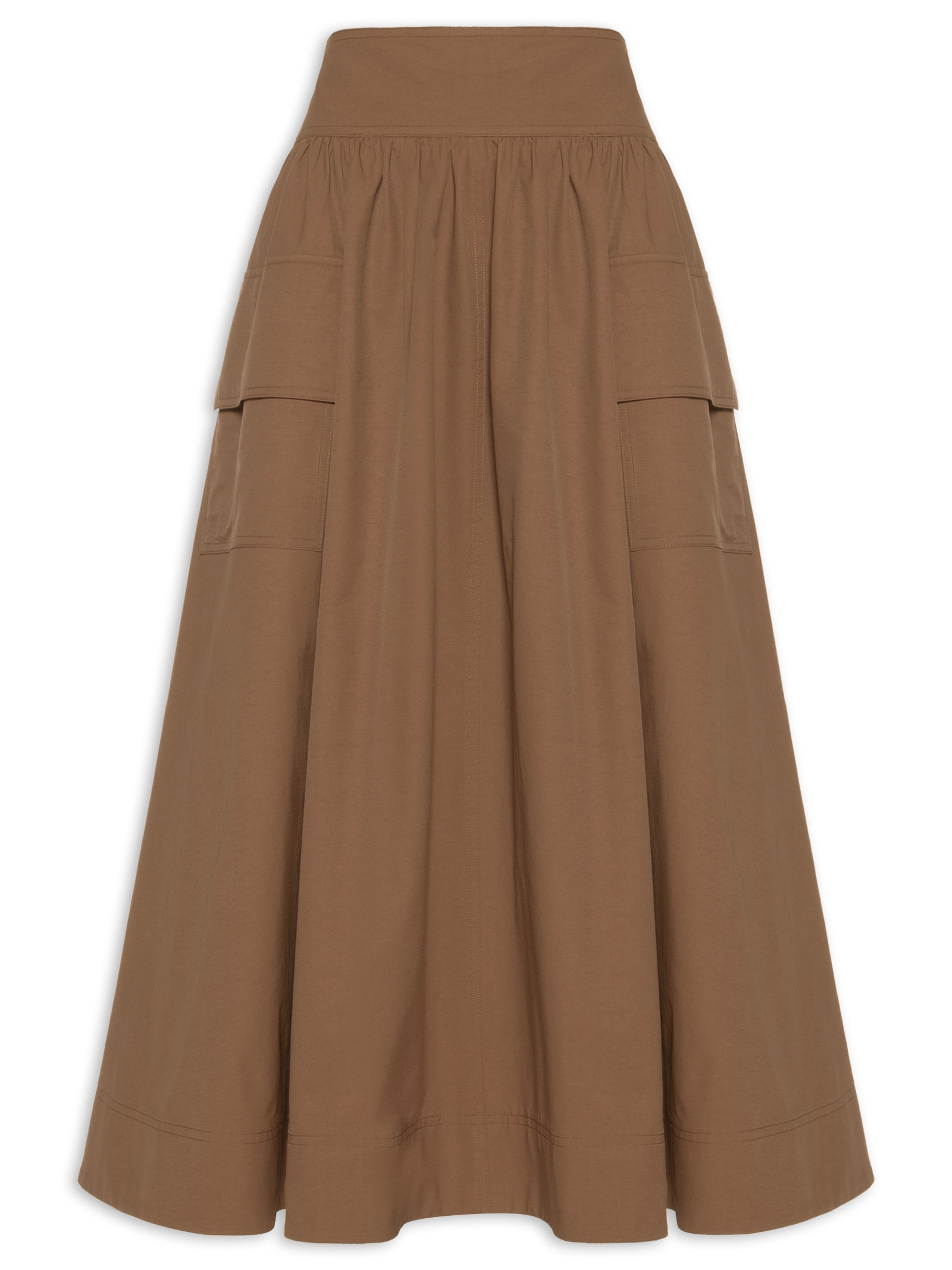 Saia Midi Bolso Marrom Farm