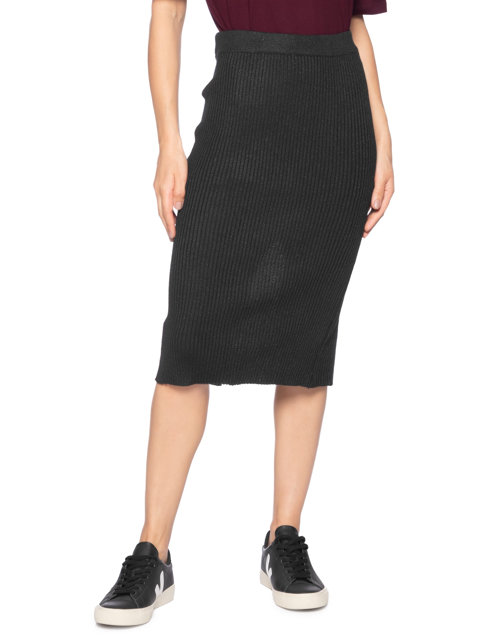 Saia Midi Canelada Preto Basiq