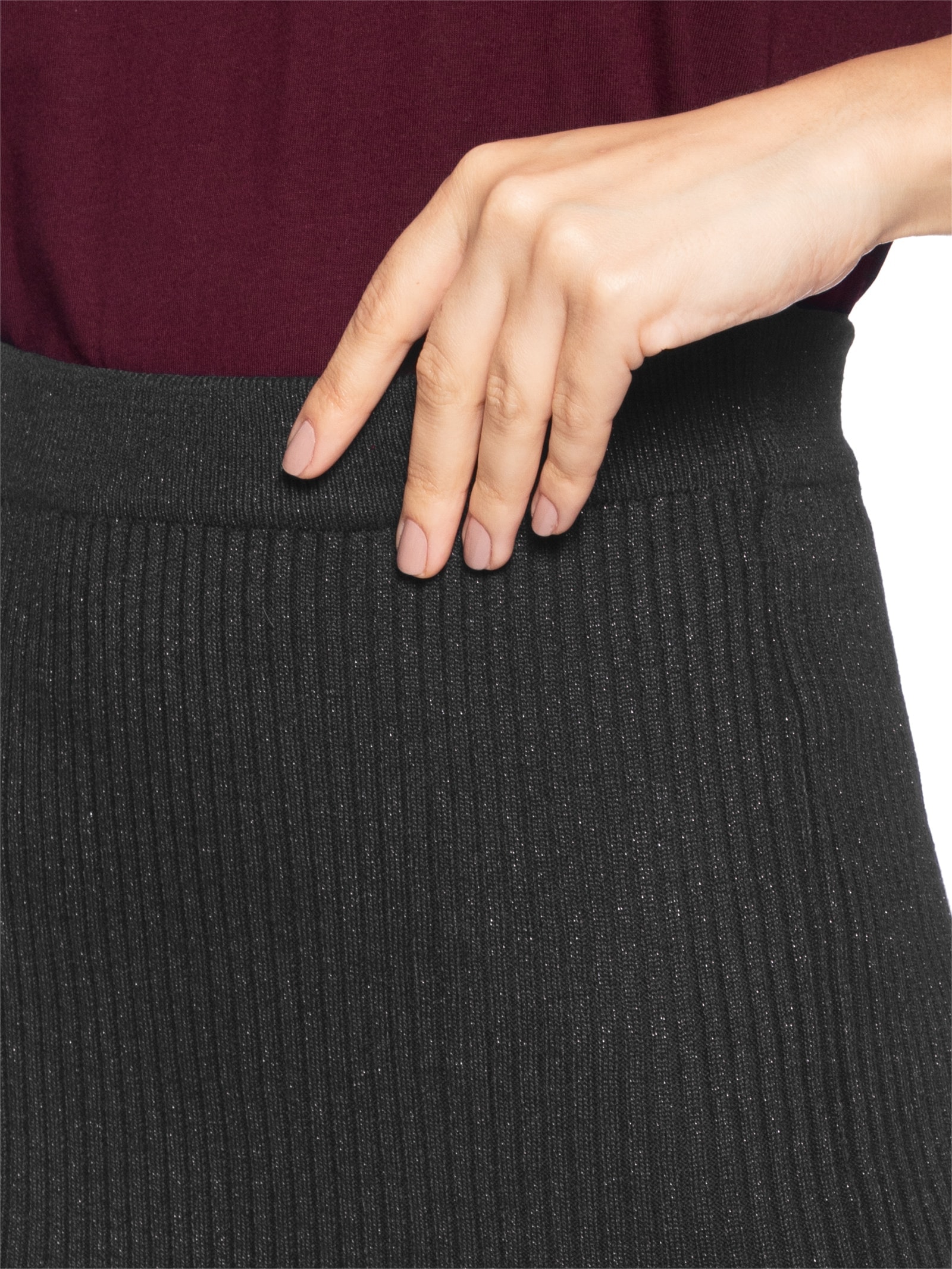 Saia Midi Canelada Preto Basiq