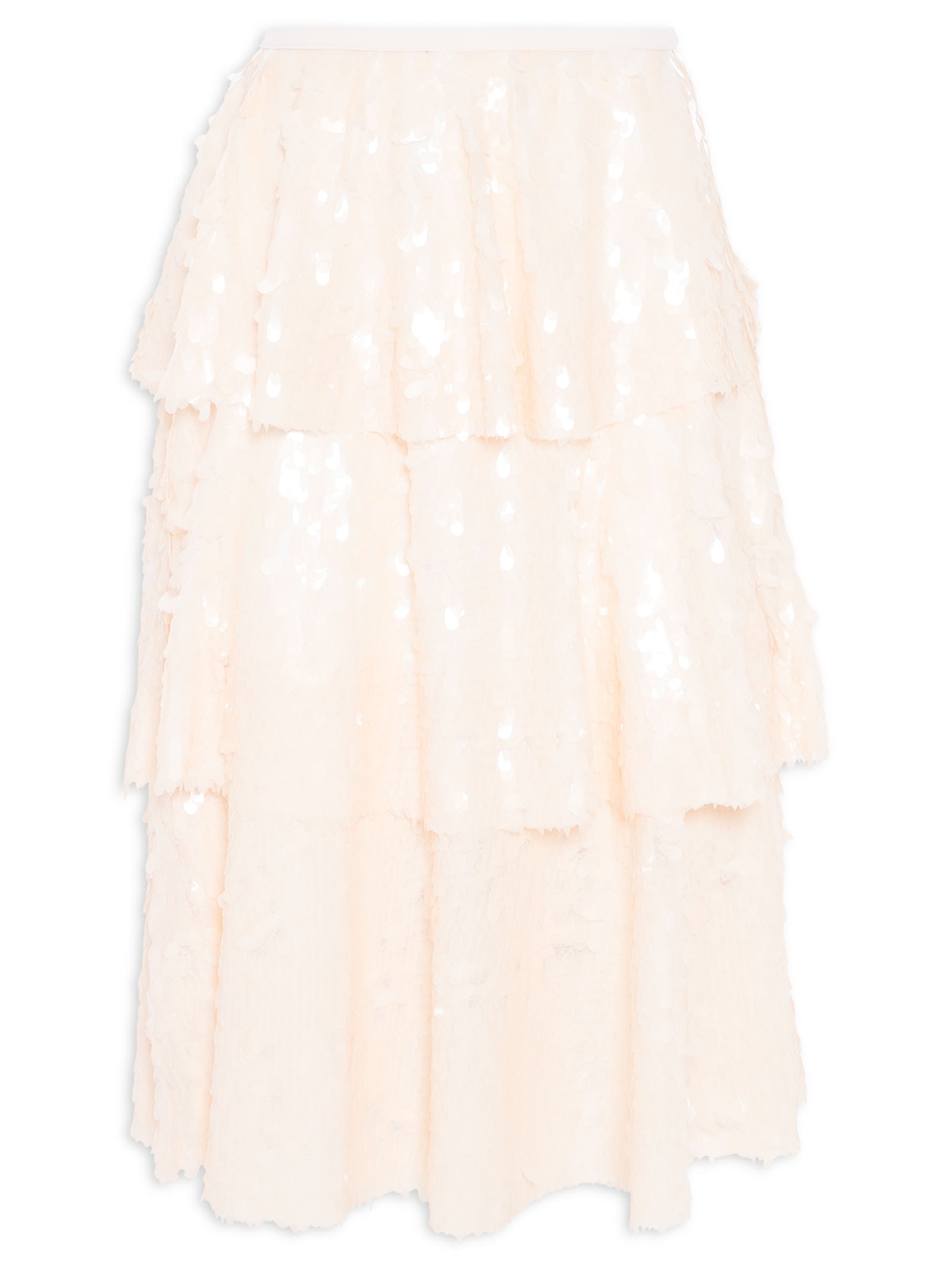 Saia Midi Carnaval Paetê Camadas Bege Market 33