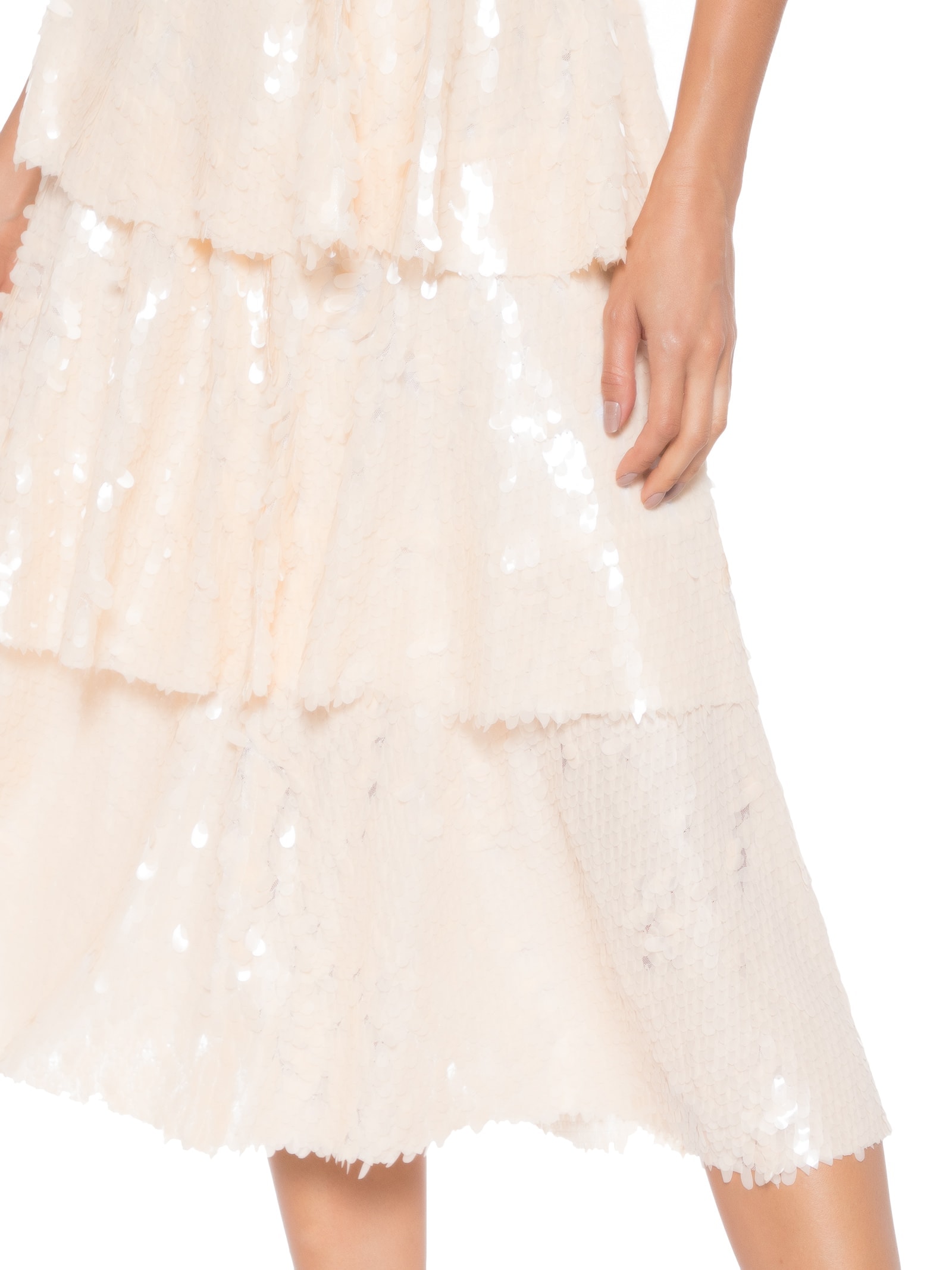 Saia Midi Carnaval Paetê Camadas Bege Market 33