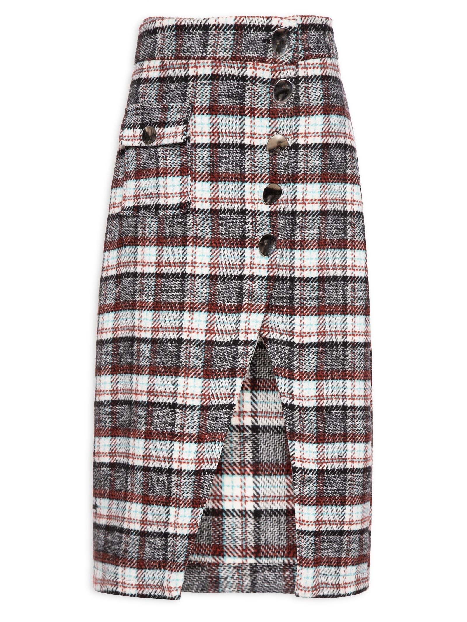 Saia Midi Cintura Alta Em Tweed Transpassada Verde '2Essential