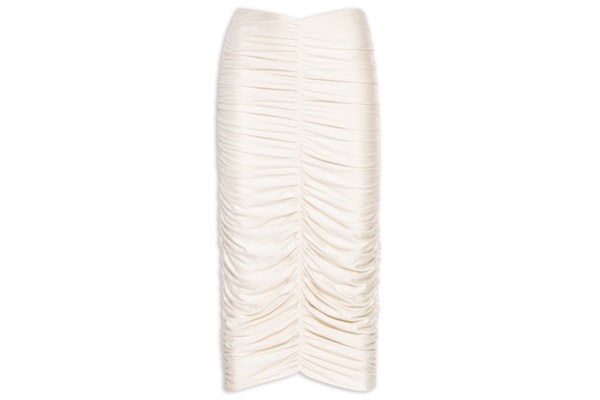 Saia Midi Cintura Alta Franzida - Bege