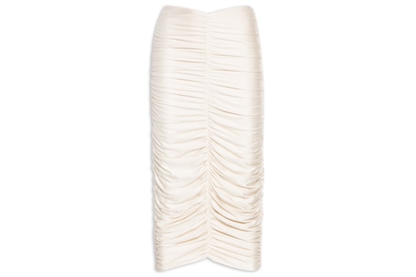 Saia Midi Cintura Alta Franzida - Bege