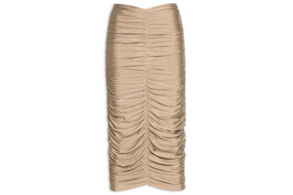 Saia Midi Cintura Alta Franzida - Bege