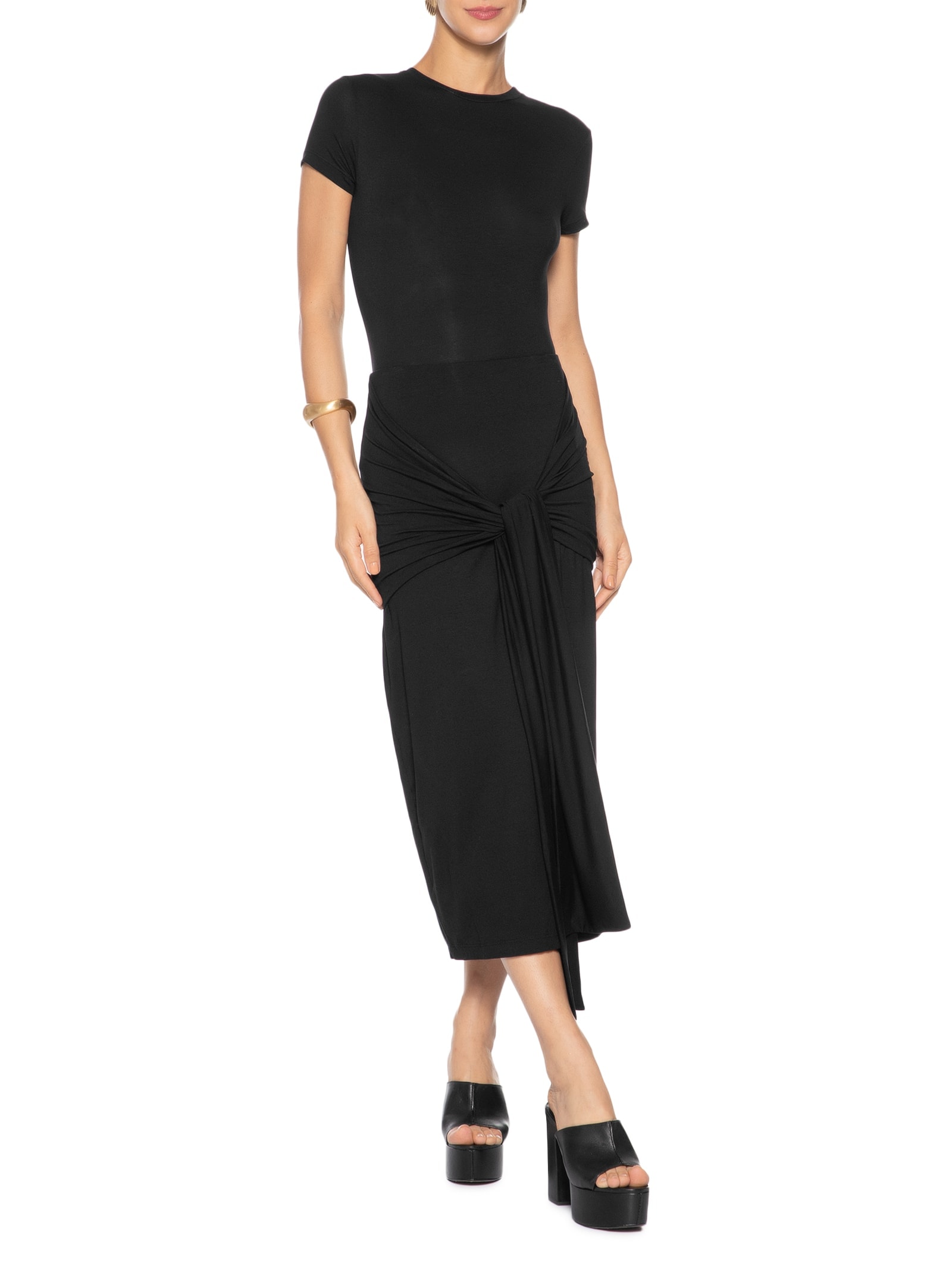 Saia Midi Com Amarração Frontal Preto '2Essential