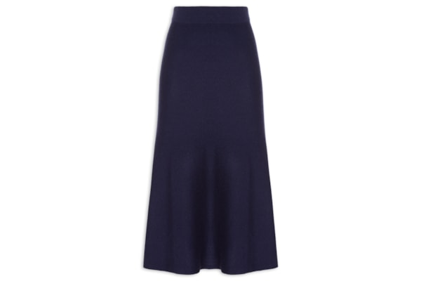 Saia Midi Com Blend De Lã E Cashmere - Azul