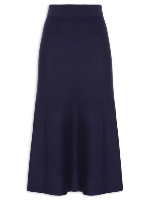 Saia Midi Com Blend De Lã E Cashmere - Azul
