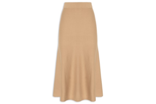 Saia Midi Com Blend De Lã E Cashmere - Bege