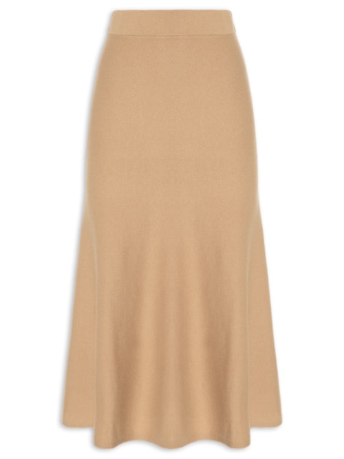 Saia Midi Com Blend De Lã E Cashmere - Bege