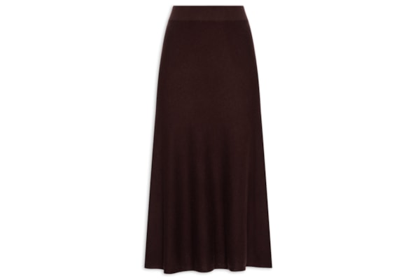 Saia Midi Com Blend de Lã e Cashmere - Marrom