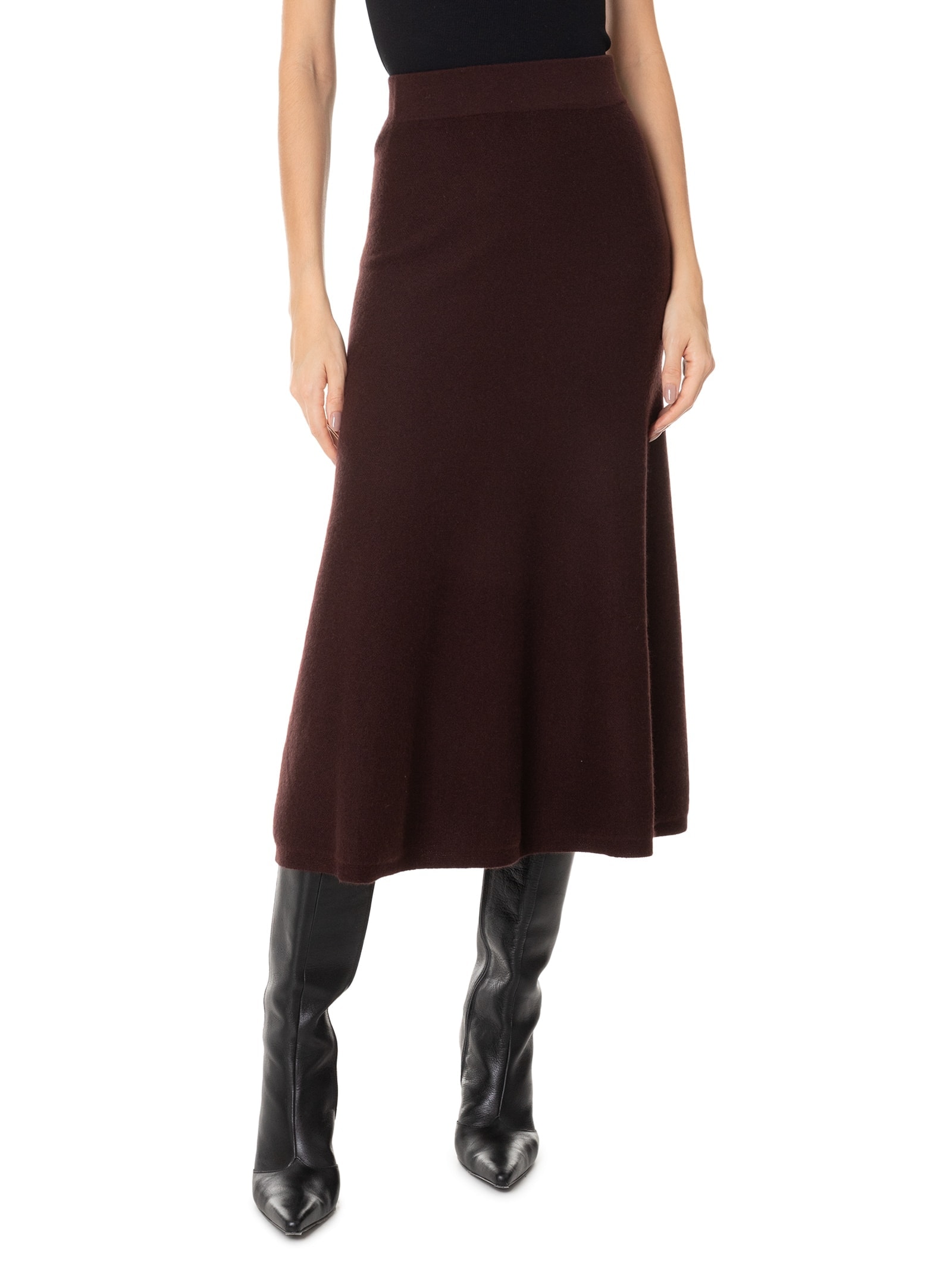Saia Midi Com Blend de Lã e Cashmere Marrom '2Essential