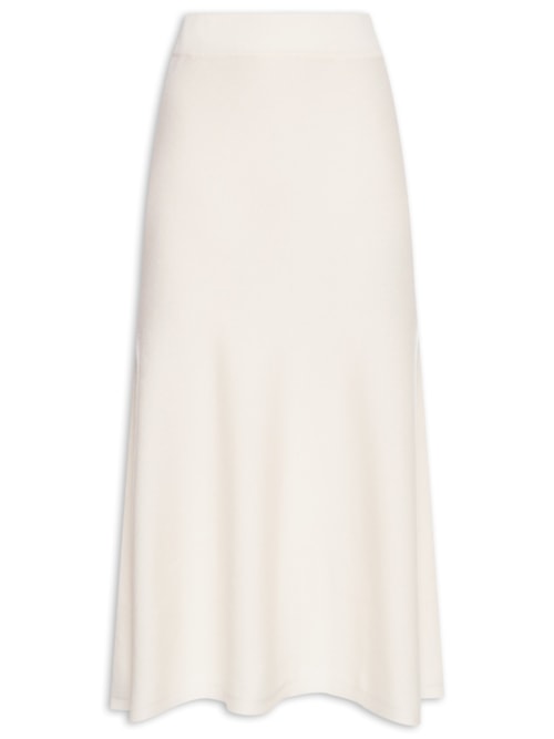 Saia Midi Com Blend de Lã e Cashmere - Off White