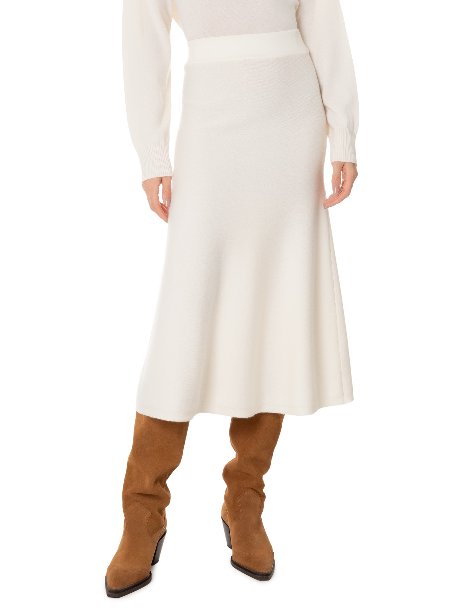 Saia Midi Com Blend de Lã e Cashmere Off White '2Essential