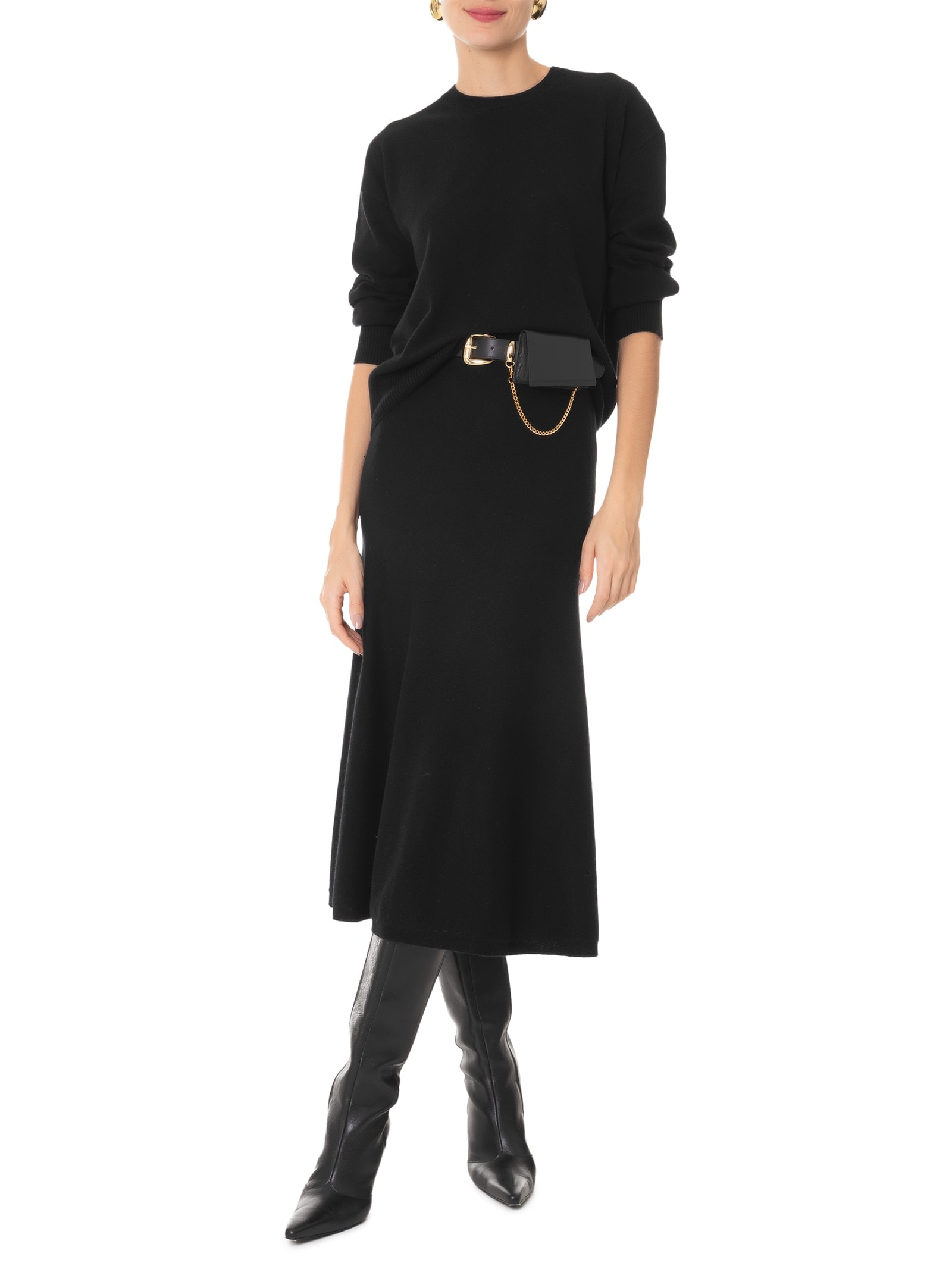 Saia Midi Com Blend de Lã e Cashmere Preto '2Essential