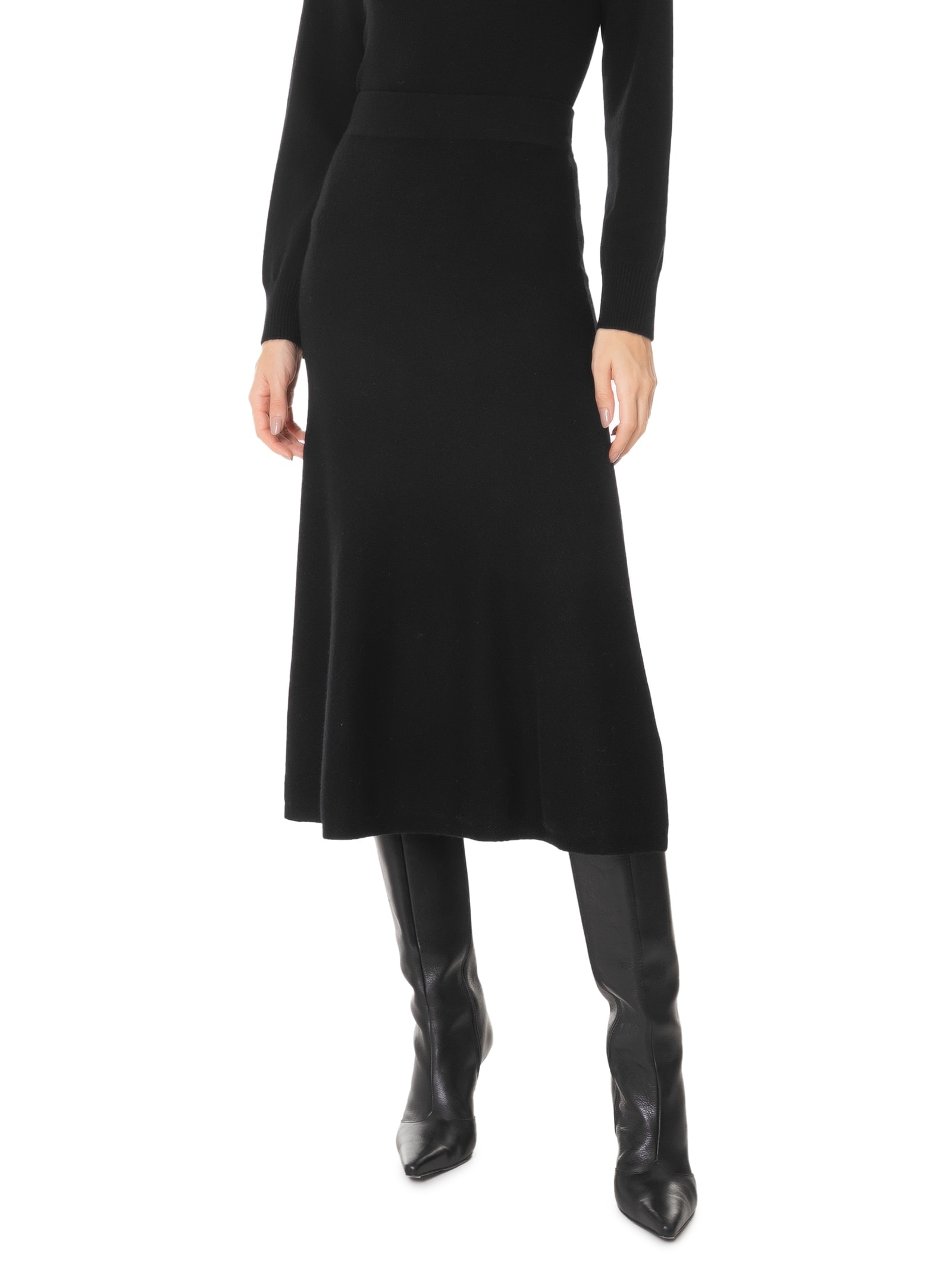 Saia Midi Com Blend de Lã e Cashmere Preto '2Essential