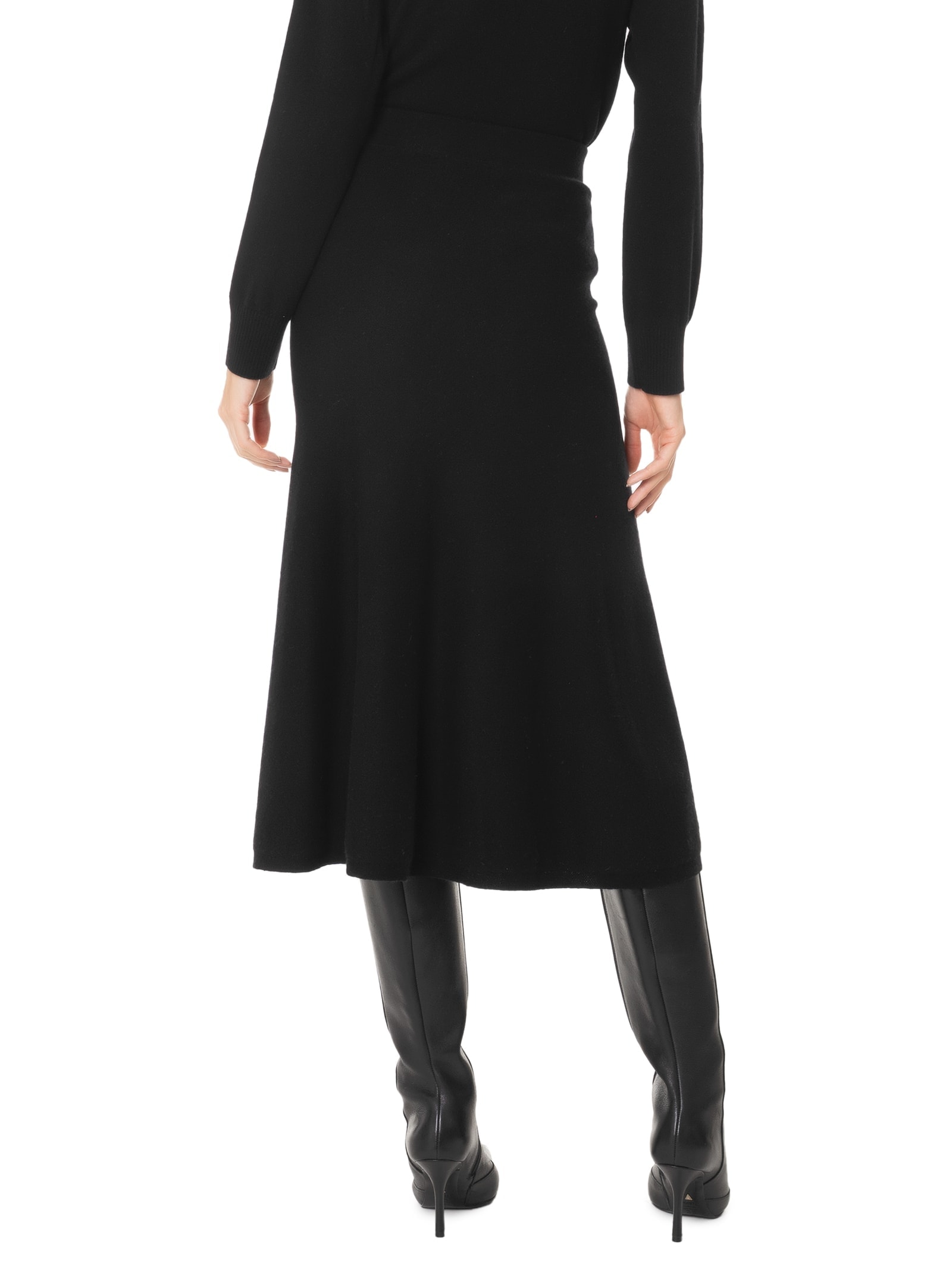 Saia Midi Com Blend de Lã e Cashmere Preto '2Essential