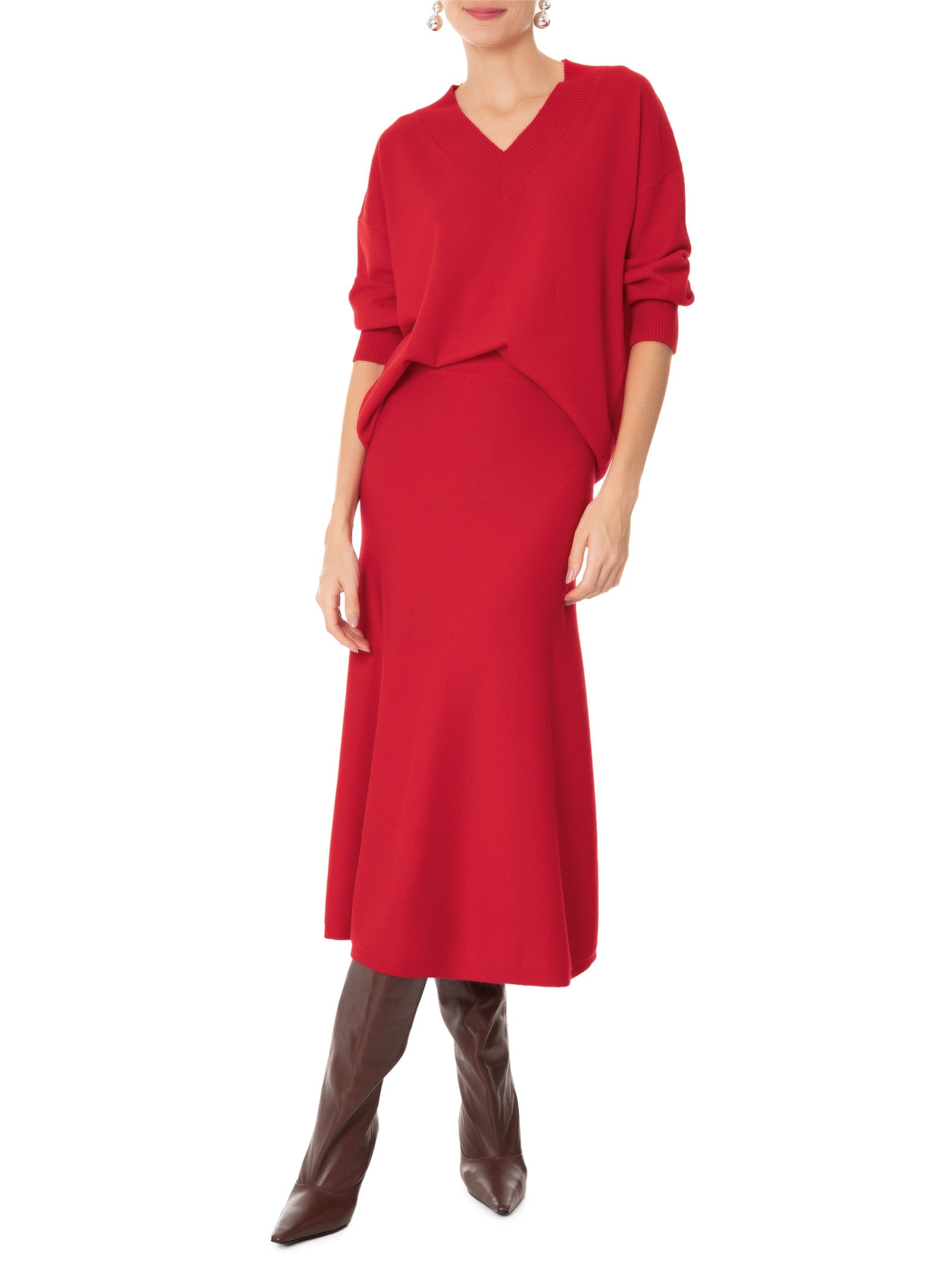 Saia Midi Com Blend de Lã e Cashmere Vermelho '2Essential