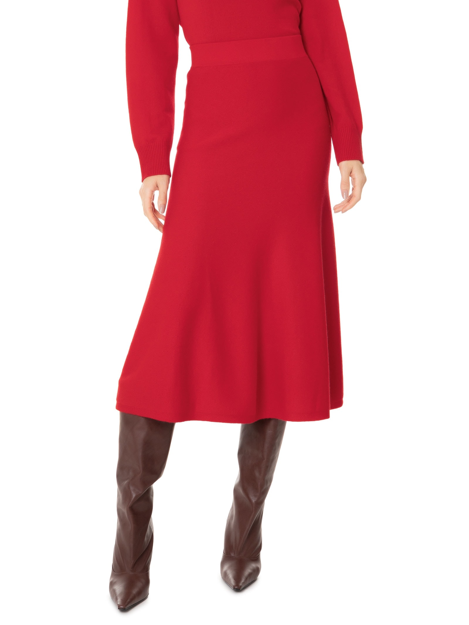Saia Midi Com Blend de Lã e Cashmere Vermelho '2Essential