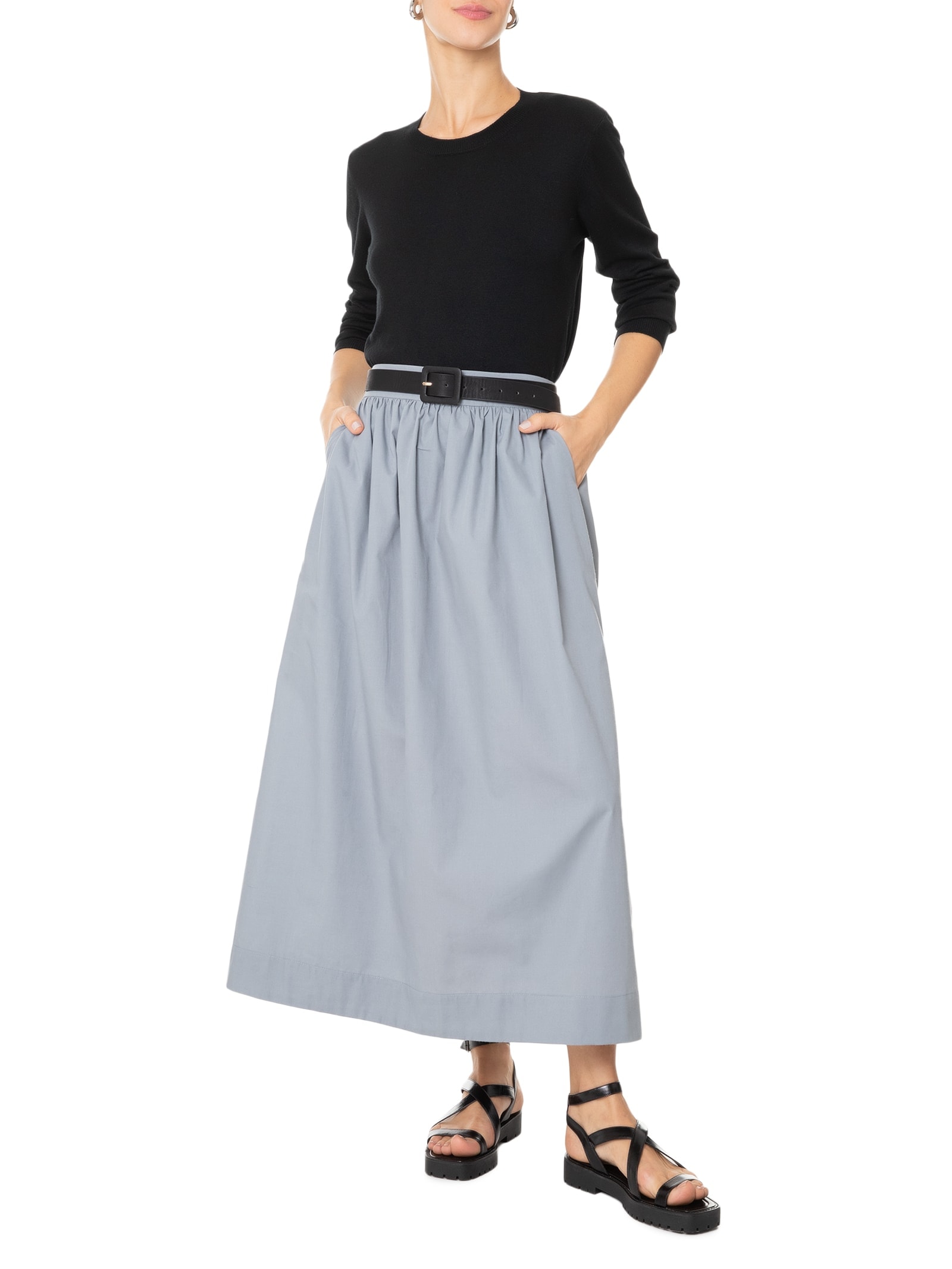 Saia Midi Com Bolso Cinza Basiq