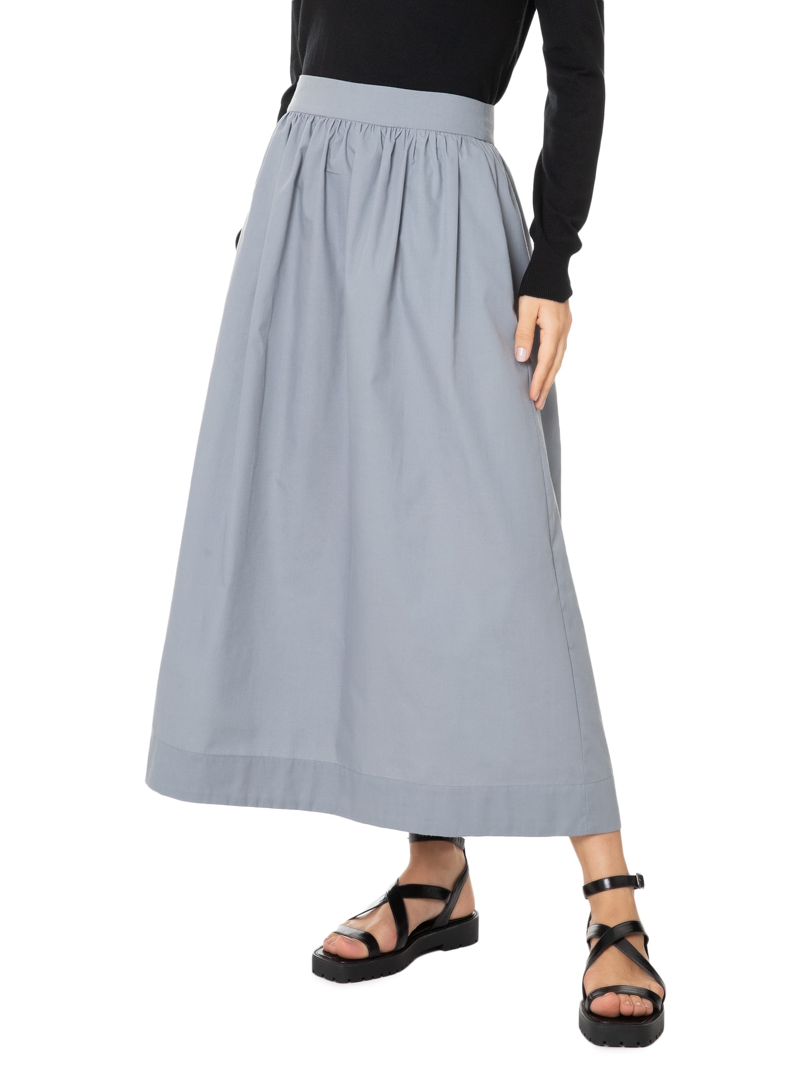 Saia Midi Com Bolso Cinza Basiq